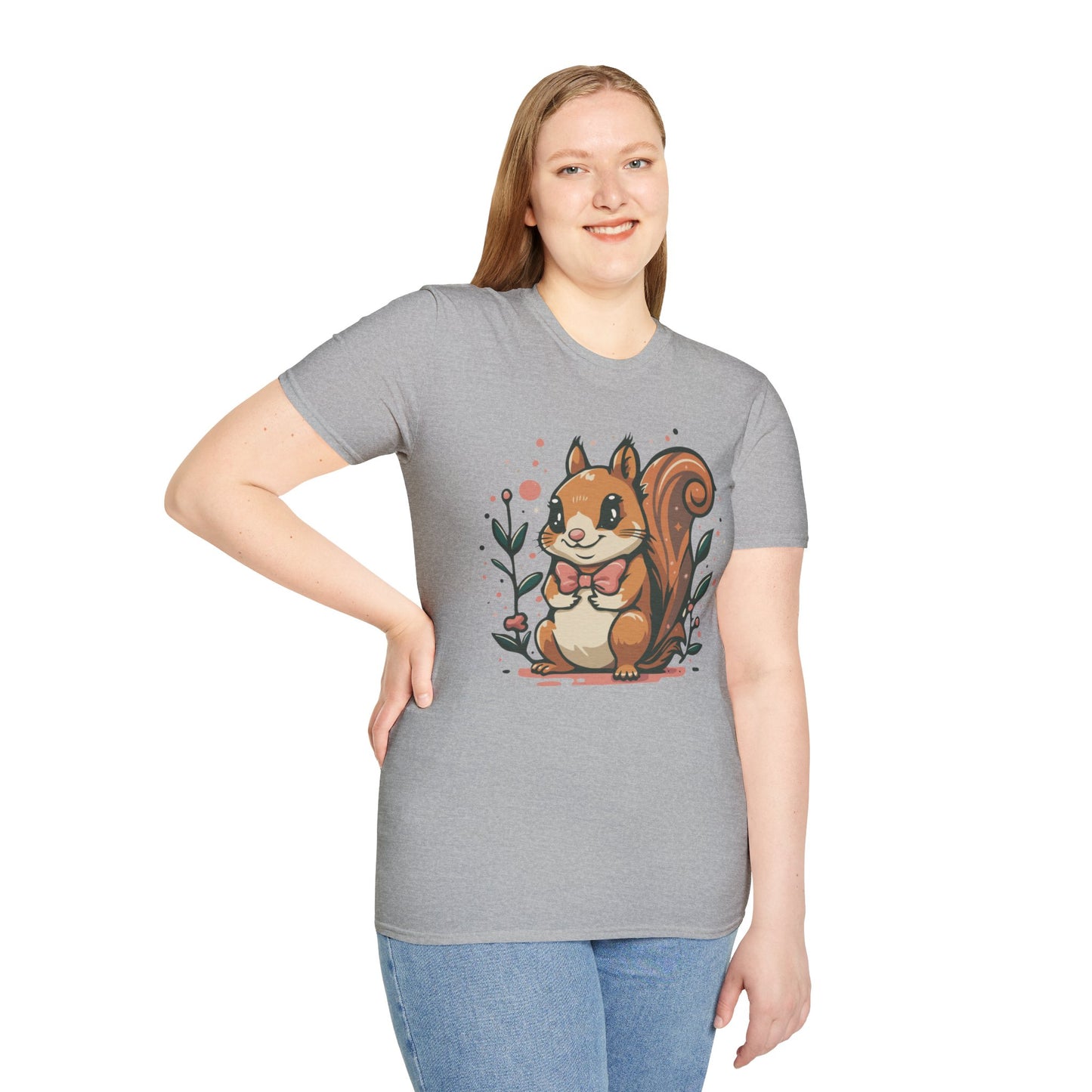 Woodland Squirrel Soft Style T-Shirt - Cute Squirrel with Bowtie and Flowers on Soft Unisex Tee