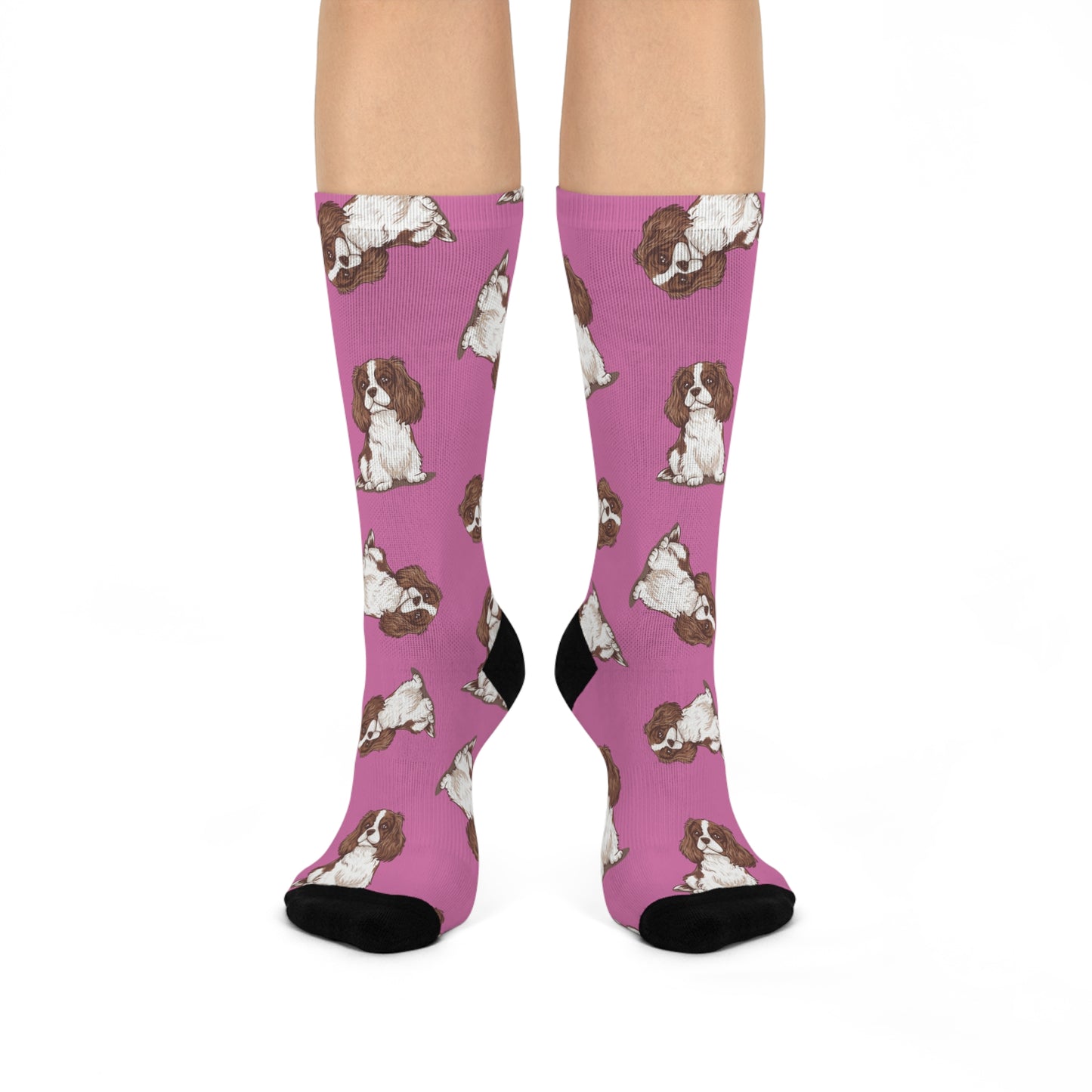Blenheim Cavalier King Charles Spaniel Dog Pattern Pink Cushioned Crew Socks with Pet Dogs Cavalier Puppy Print