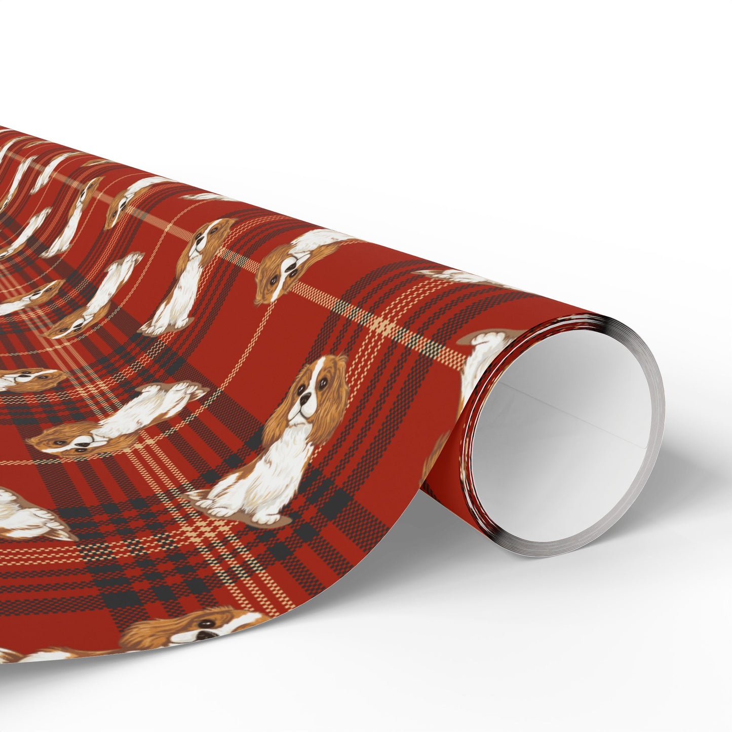 Cavalier King Charles Spaniel Dog Wrapping Paper, Red Plaid Dogs Print Gift Wrap Roll, Christmas Holiday Birthday Matte Wrapping Papers