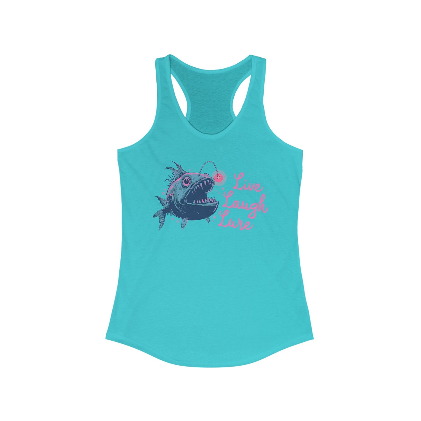 Live Laugh Lure Deep Sea Anglerfish Womens Racerback Tank Top, Angler Fish Lure Glow Graphic Sleeveless Shirt Ocean Aquatic Creatures