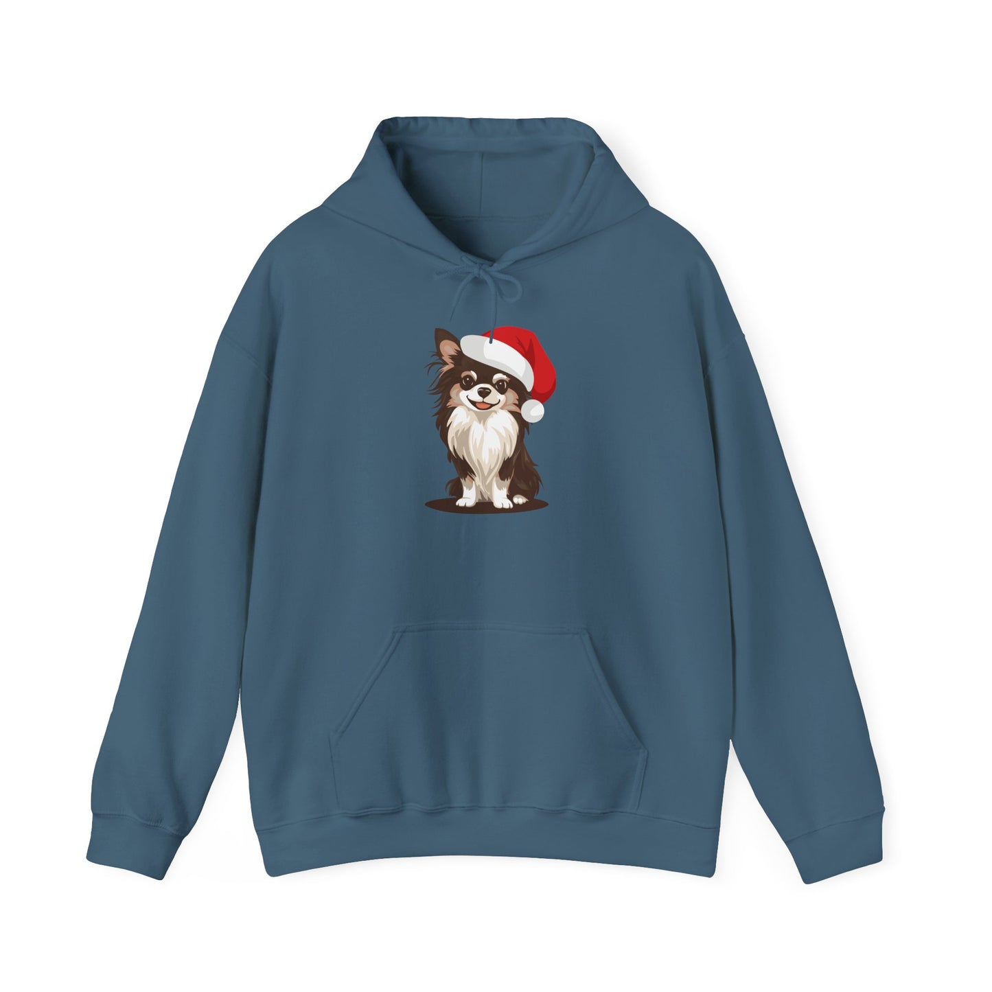 Christmas Long Haired Chihuahua Dog Pullover Hoodie, Festive Holiday Xmas Dogs In Santa Hat Hooded Sweatshirt, Winter Unisex Hoodies