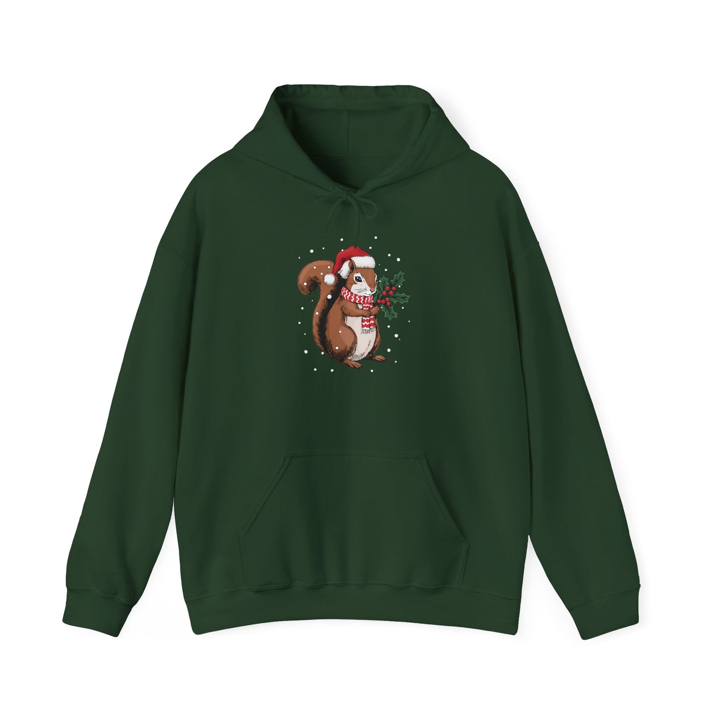 Christmas Squirrel Pullover Hoodie, Festive Holiday Xmas Squirrels In Santa Hat Hooded Sweatshirt, Cute Snowy Winter Unisex Hoodies