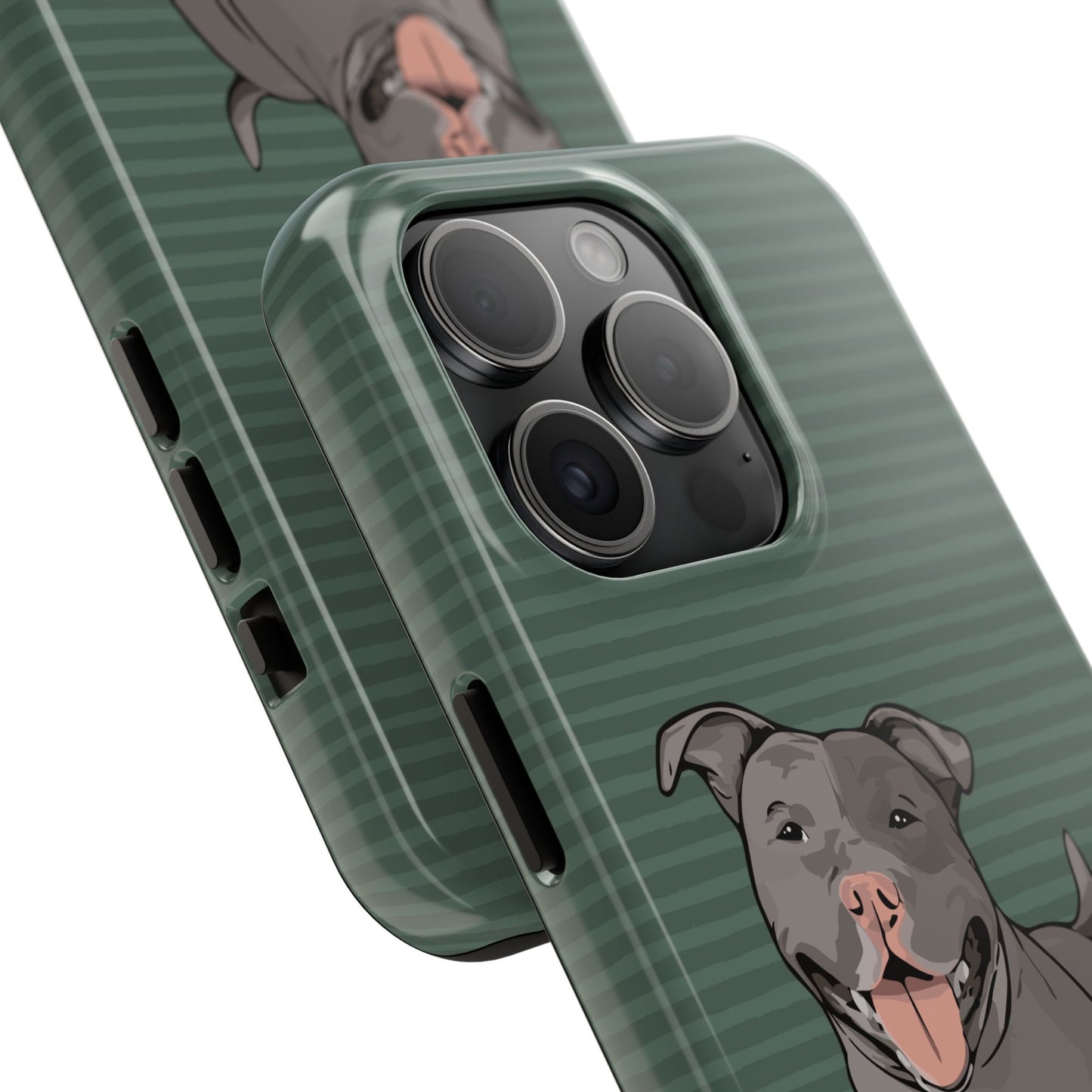 Gray Pit Bull Terrier Dog Phone Case, Tough Phone Cases Pet Pitbull Dogs Green Stripe Pattern