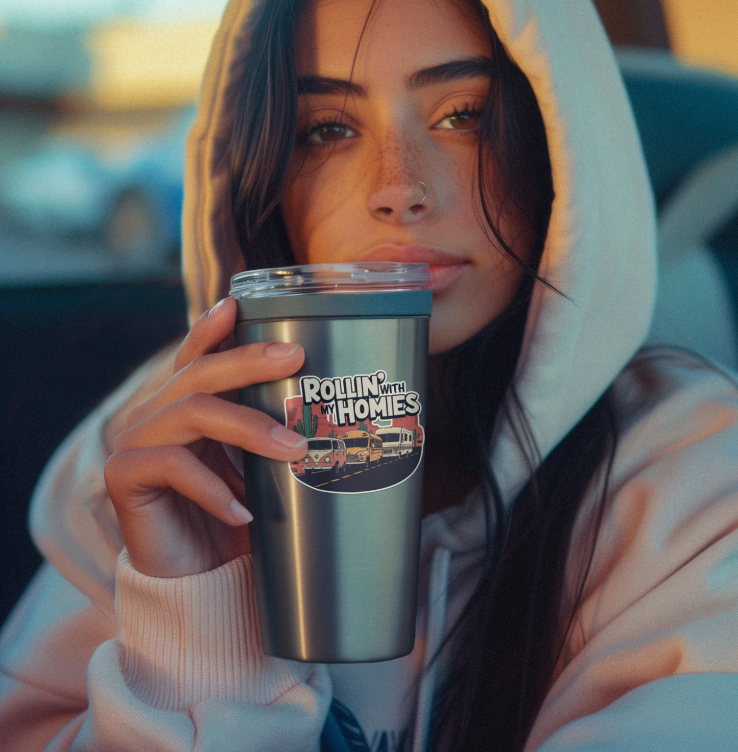 3.5" Rollin' With My Homies Van RV Caravan Sticker - Waterproof, Fade-Resistant Vanlife Nomad Retro Camper Decal Stickers