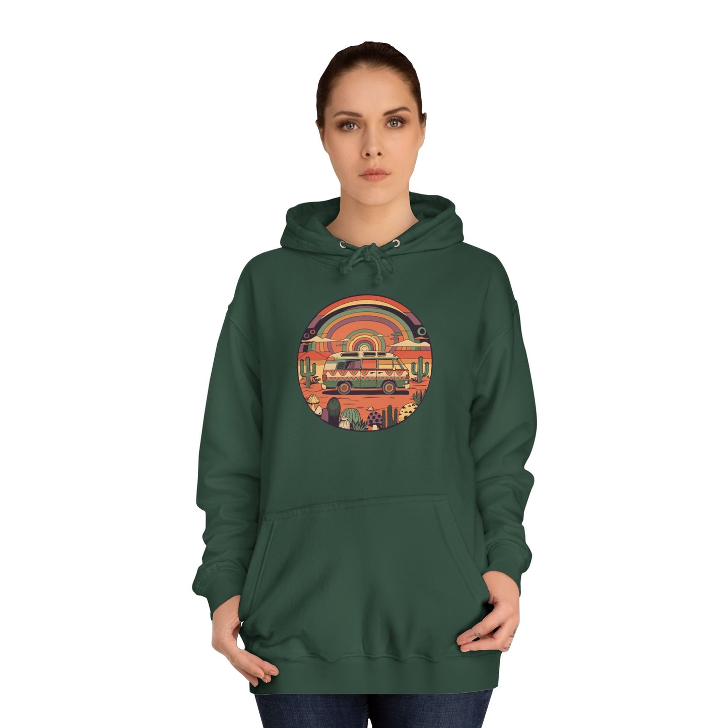 Roadtrippin' In The Desert - Trippy Vanlife Nomad Van Travel Hoodie - Unisex Mens Womens Trippy Hooded Sweatshirt