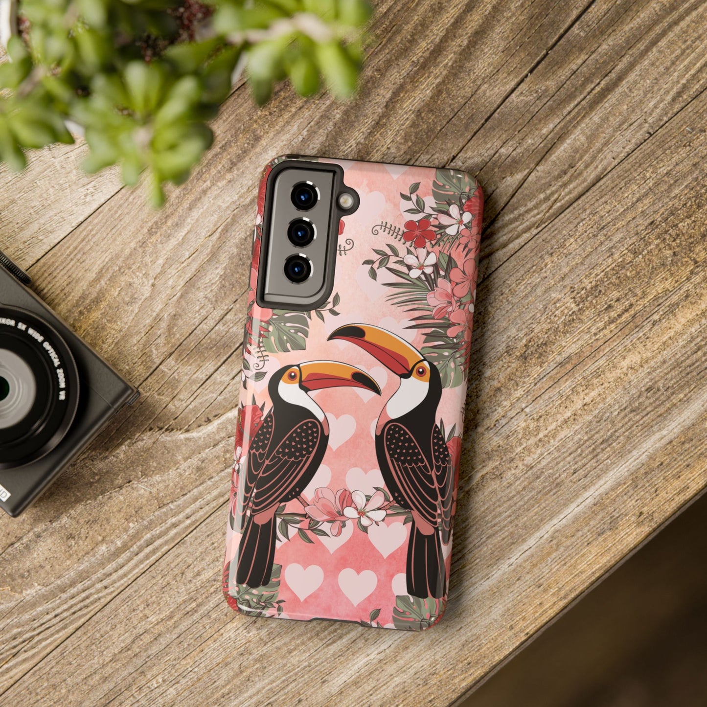 Toucan Tropical Love Birds Phone Case | Tropic Toucans Floral Hearts Art Cell Phone Cases
