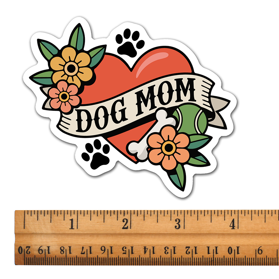 Dog Mom Heart Tattoo Sticker - 4" Furbaby Pet Parent Dog Ladies Vinyl Decal Stickers