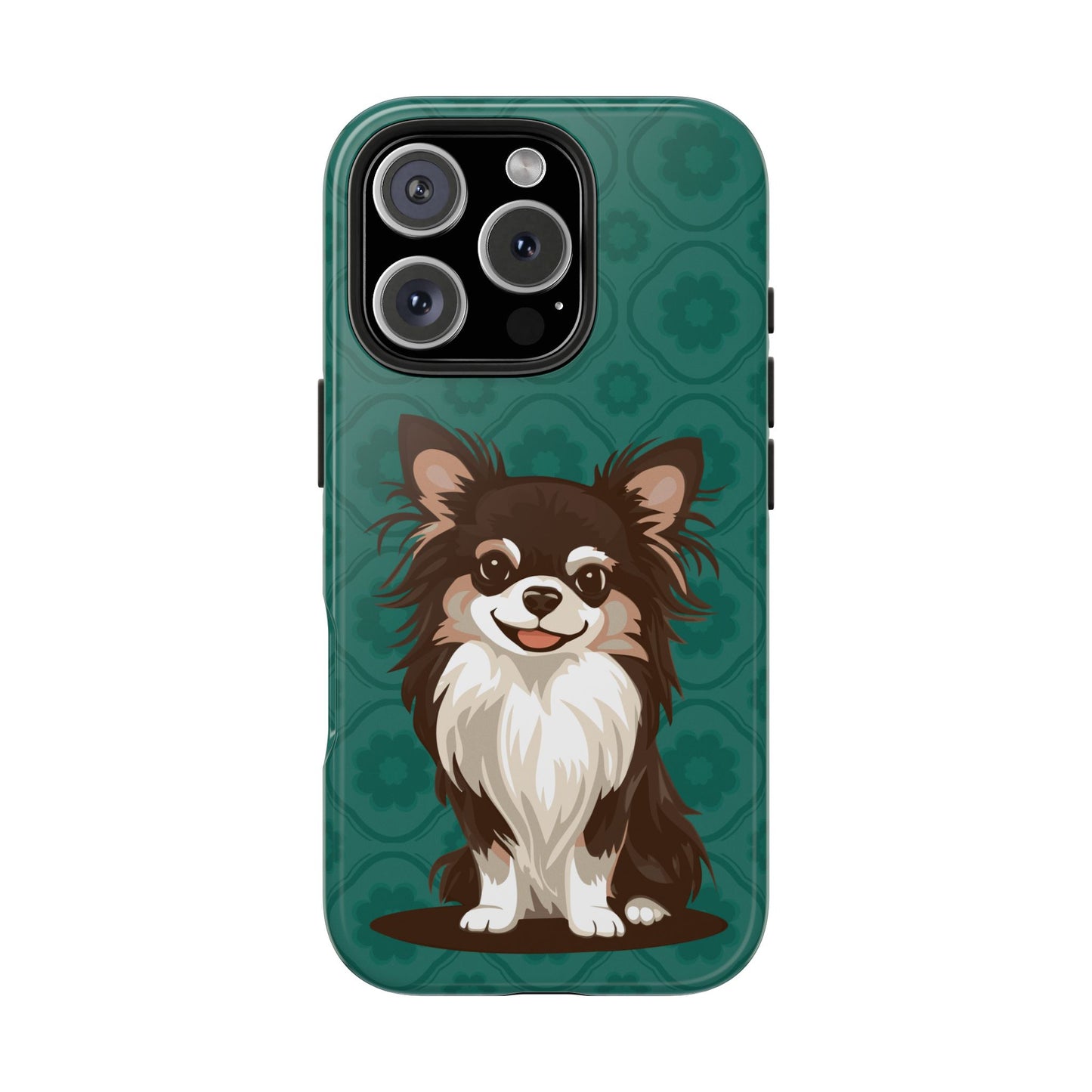 Long Haired Chihuahua Dog Phone Case, Tough Phone Cases Pet Dogs Teal Pattern