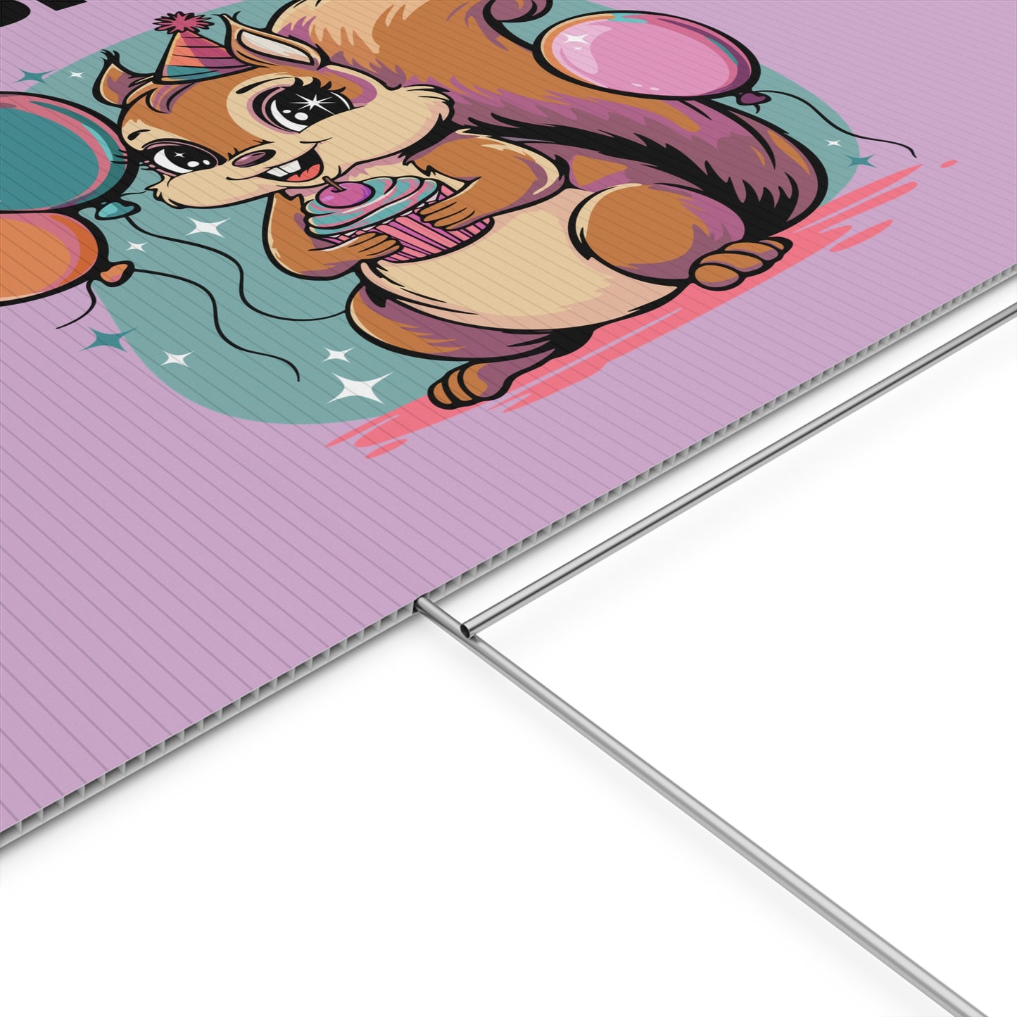 Happy Birthday Party Squirrel Plastic Yard Sign Purple Squirrels Balloons Cupcake Celebration Squirrels B-day Yard Signs