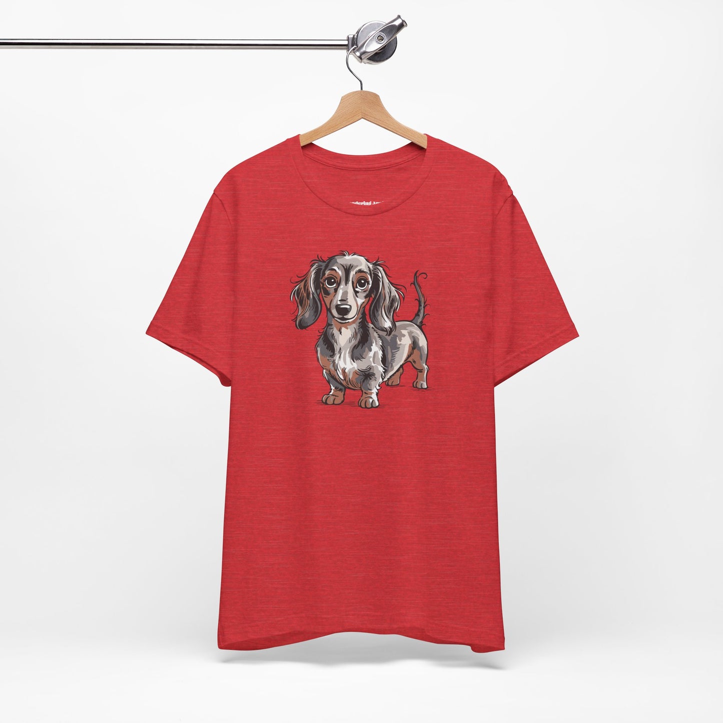 Long Haired Dachshund Dog Illustration T-shirt | Cute Wiener Dogs Tee, 100% Cotton Short Sleeve Shirts
