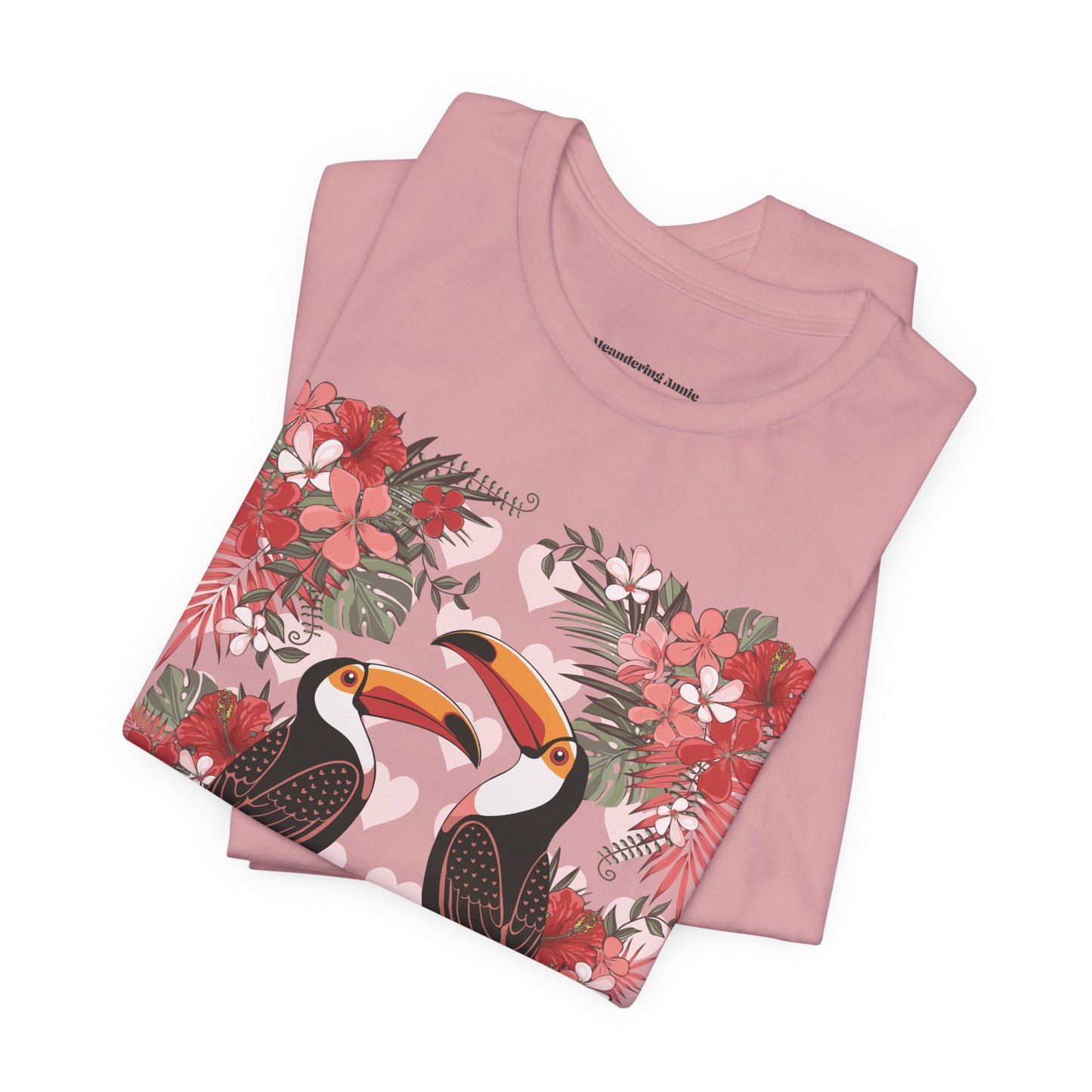 Toucan Tropical Love Birds T-shirt, Casual Summer Shirt, Gift for Bird Lovers, Vacation Wear, Floral Nature Inspired Tee