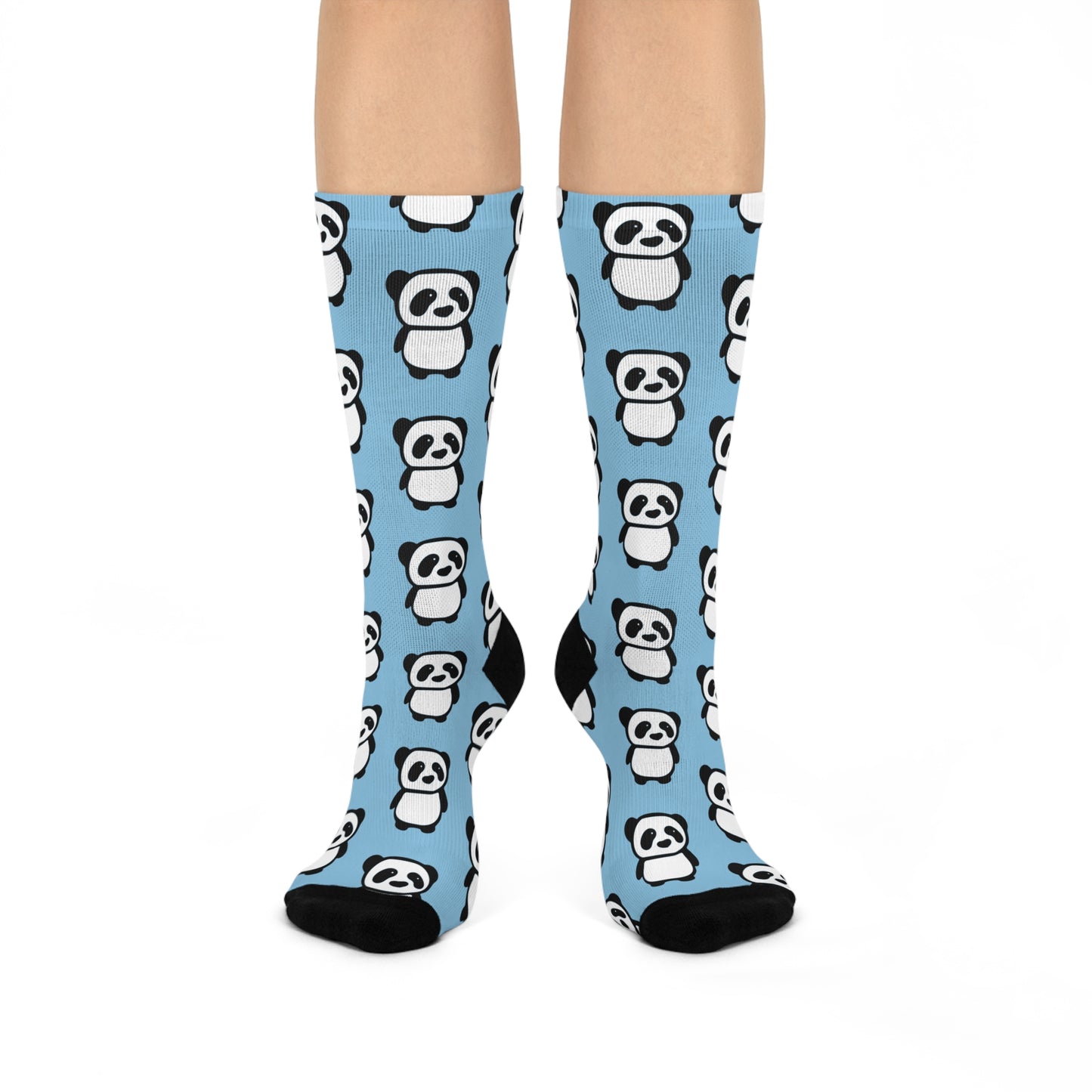 Light Blue Panda Pattern Cushioned Crew Socks Unisex Mens Womens Socks Pandas Print -  One Size Socks Womens Size 5 to Mens Size 12