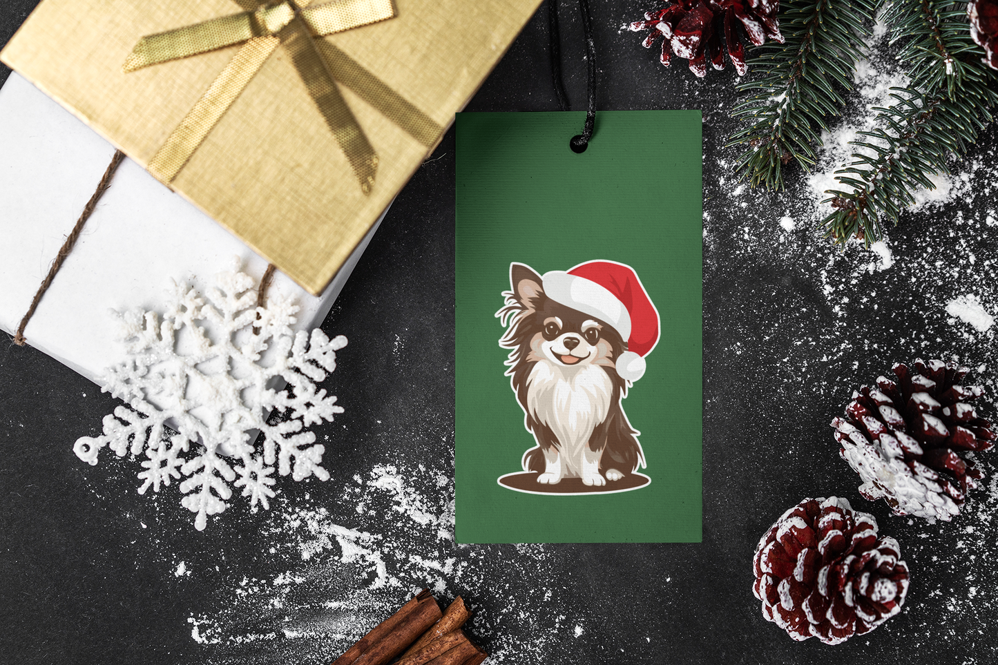 3" Christmas Long Haired Chihuahua Sticker - Santa Chihuahuas Dog Holiday Decal Stickers