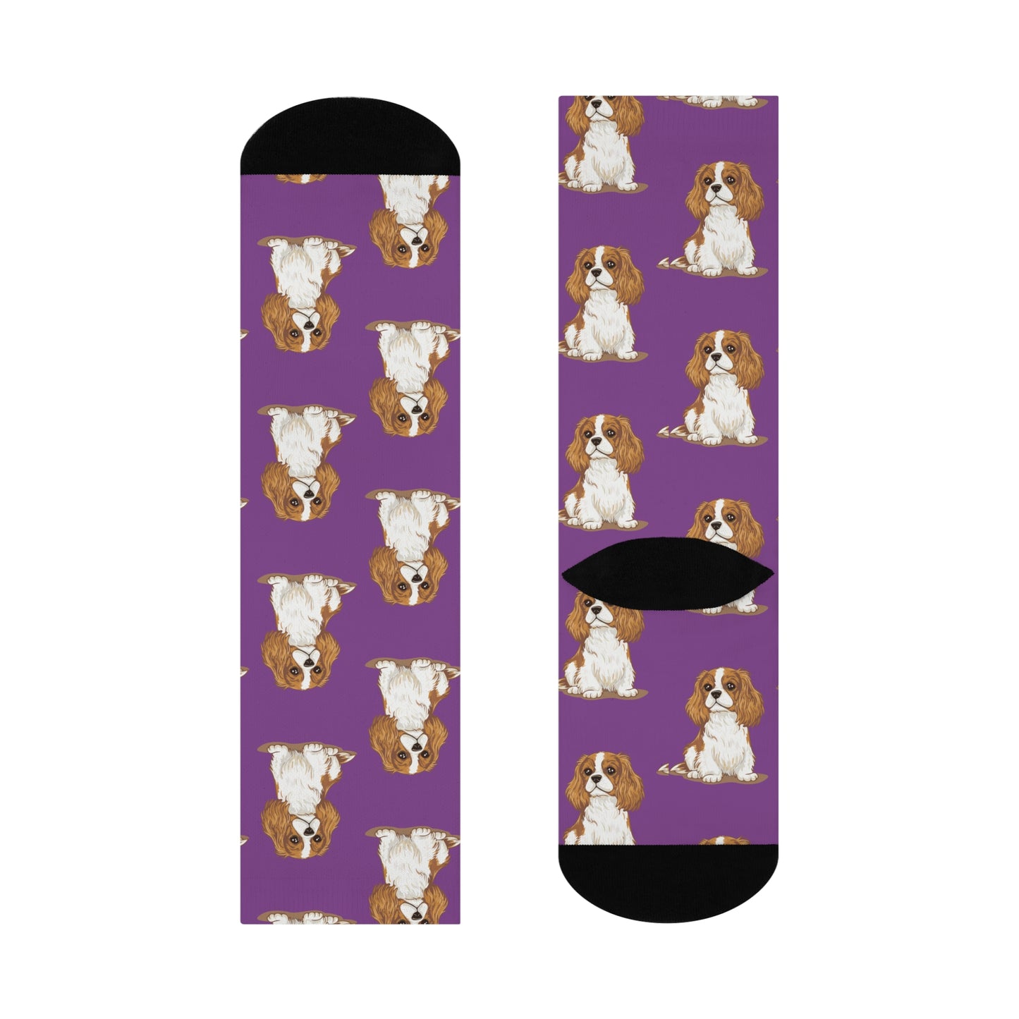 Blenheim Cavalier King Charles Spaniel Dog Pattern Purple Cushioned Crew Socks with Pet Dogs Cavalier Puppy Print