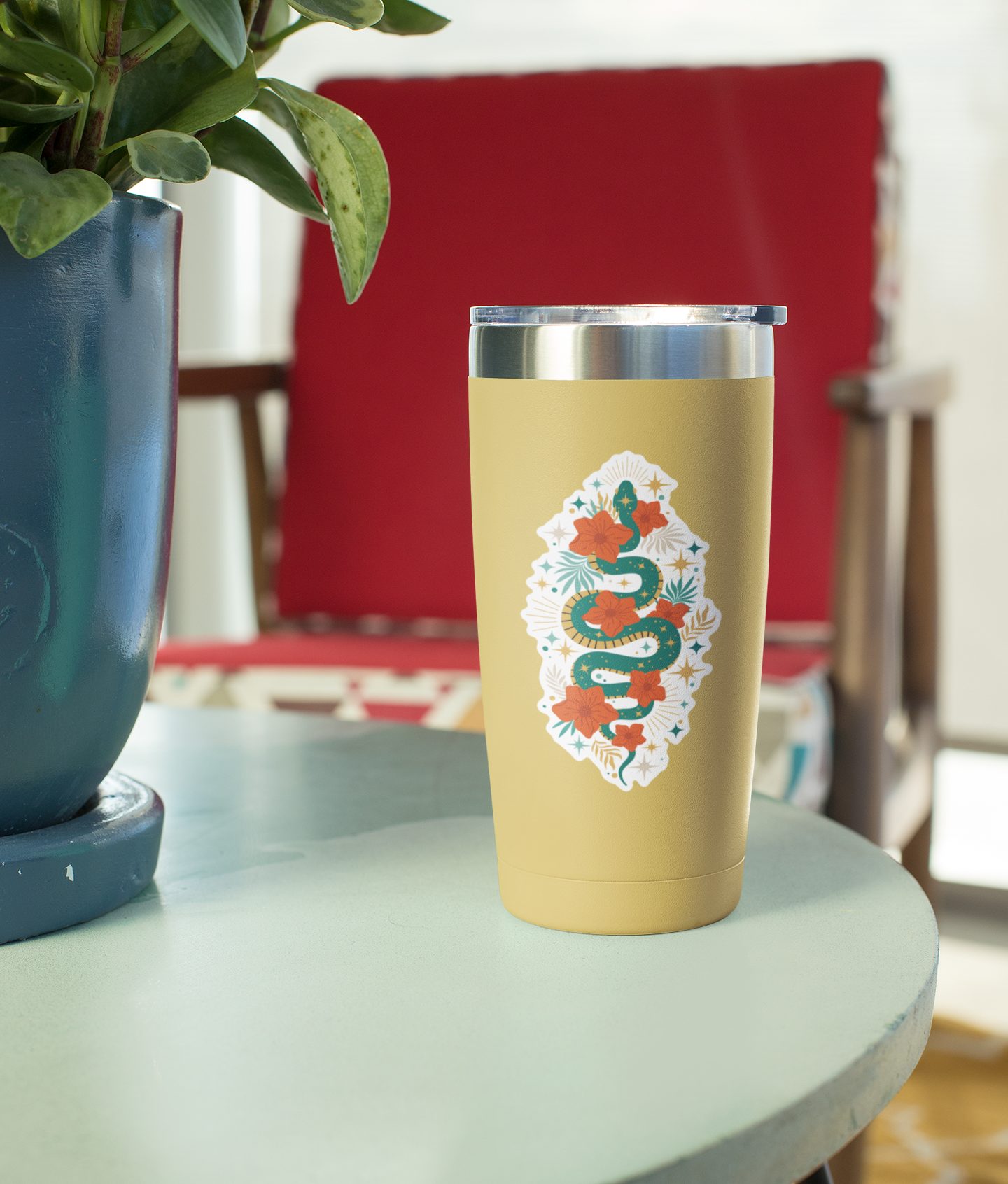 4" Mystic Jade Snake Sticker - Waterproof, Fade-Resistant Decal Stickers Boho Snakes Flowers Design