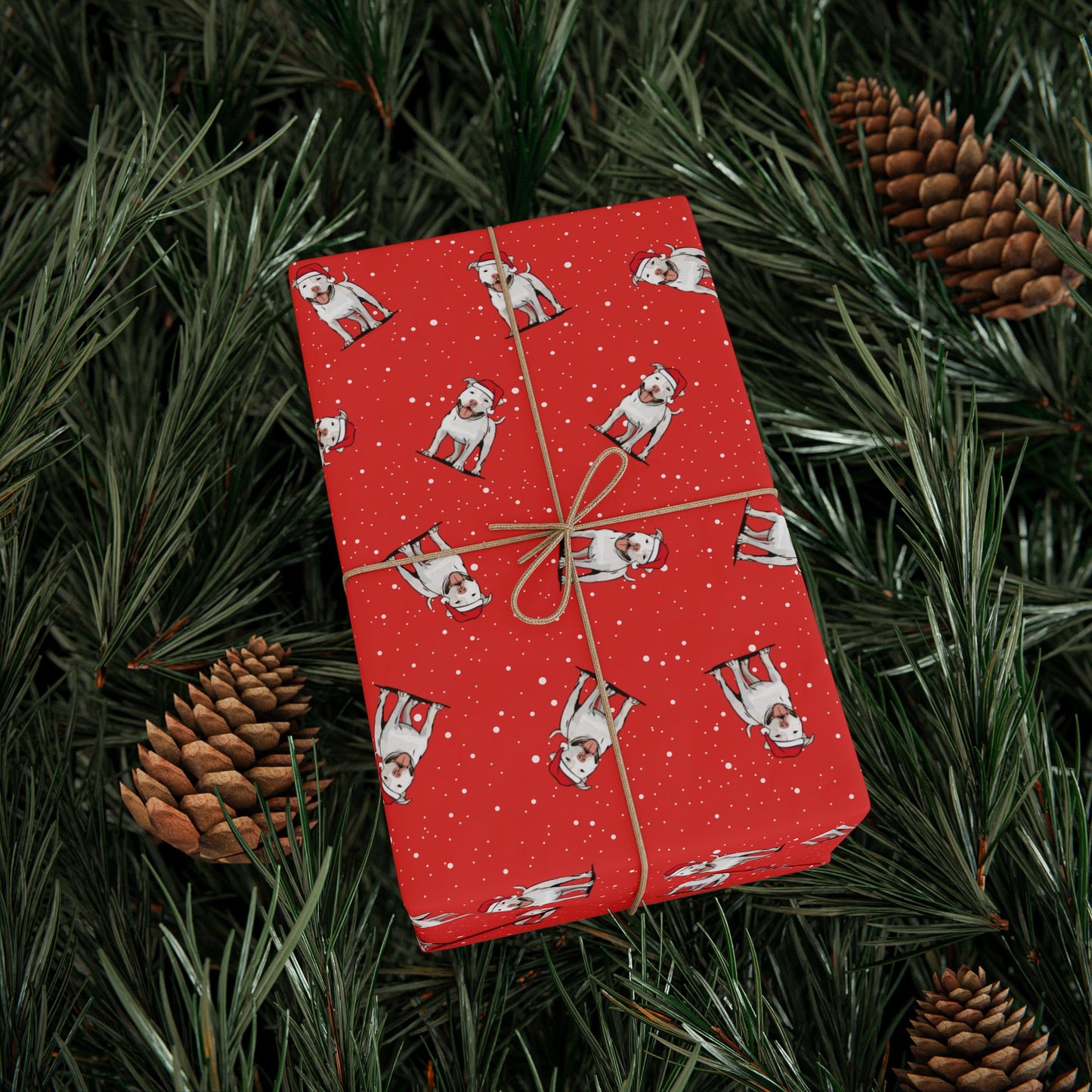Christmas Pitbull Wrapping Paper - Holiday Gift Wrap Papers, Pit Bull Terrier Dog Owner Gifting Supplies, Santa Pittie Dogs Red Pattern