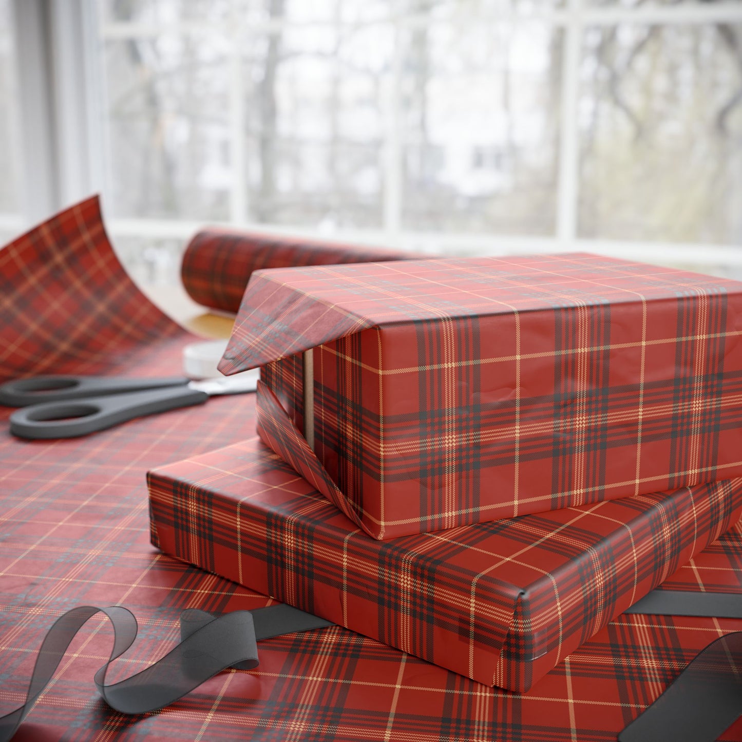 Red Tartan Plaid Wrapping Paper, Christmas Holiday Gift Wrap Roll Matte Finish Traditional Xmas 180"x30"