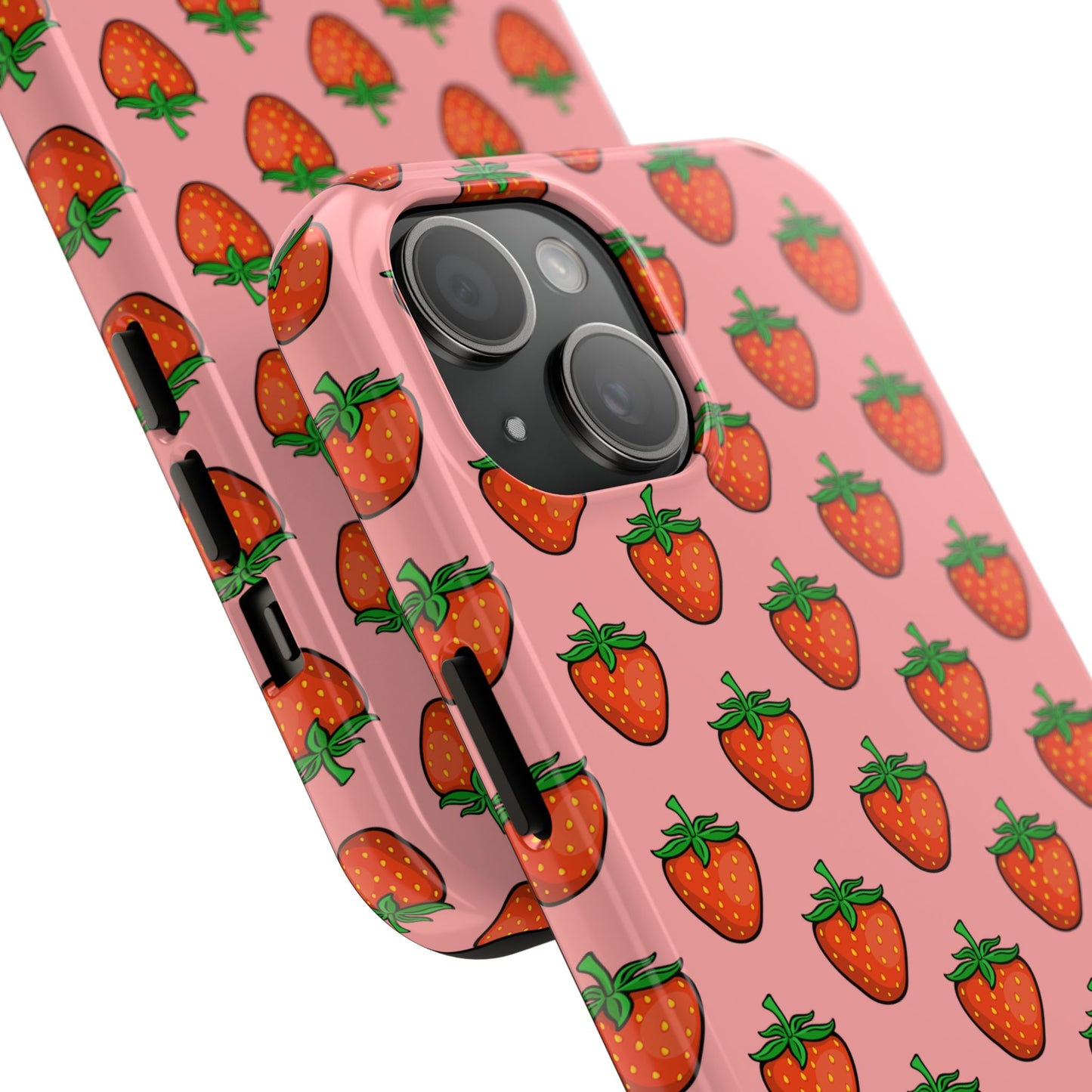 Strawberry Pattern Tough Phone Case, Cute Pink Berry Fruit Strawberries Design Cell Phone Cases