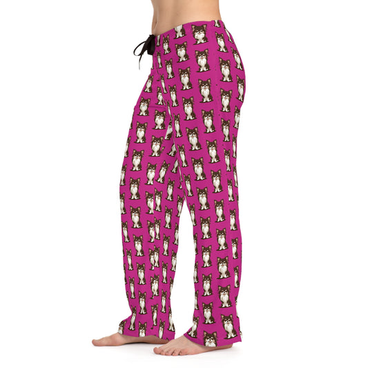 Long Haired Chihuahua Dog Hot Pink Women's Pajama Pants with Chihuahuas Puppy Pet Dog Pattern Loungewear Sleepwear PJ Bottoms