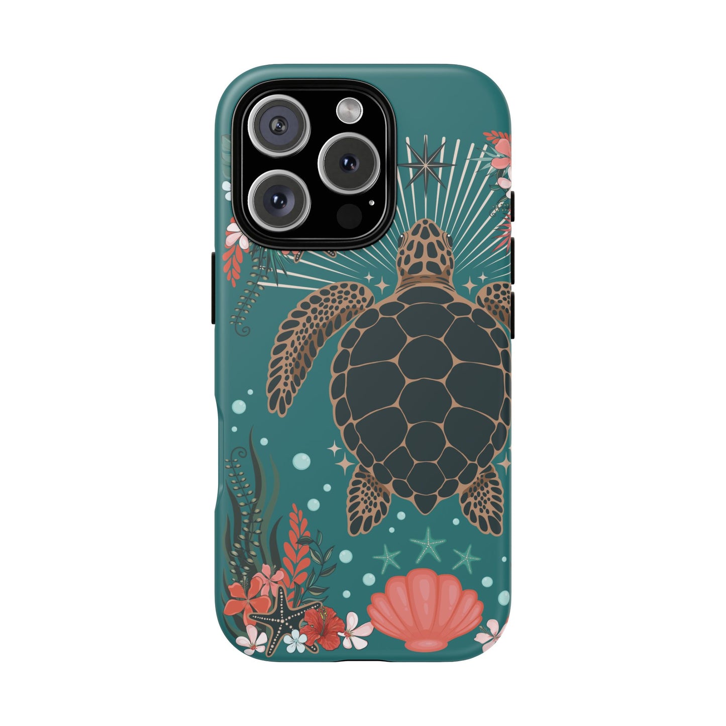 Sea Turtle Illustration Phone Case | Ocean Turtles Coral Floral Pattern Cell Phone Cases - Iphone, Google Pixel, Samsung - Matte Finish