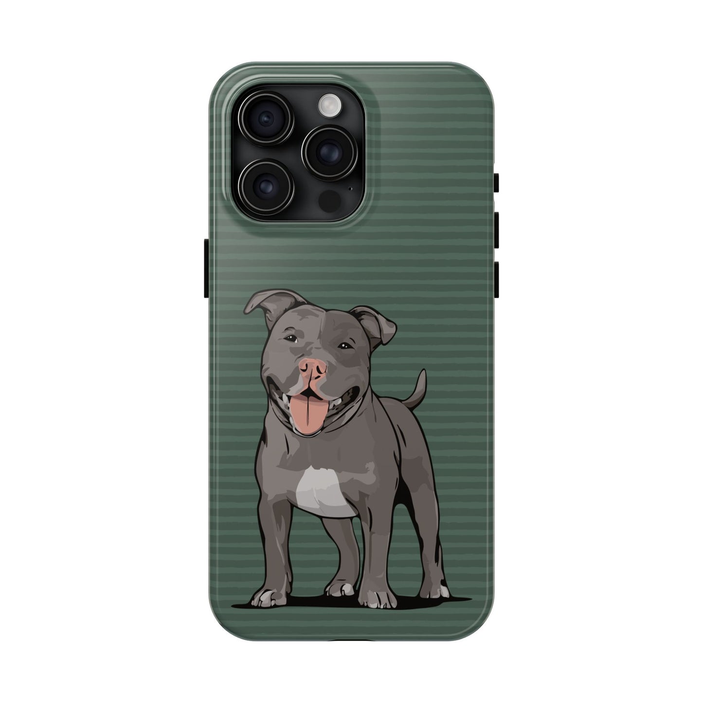 Gray Pit Bull Terrier Dog Phone Case, Tough Phone Cases Pet Pitbull Dogs Green Stripe Pattern