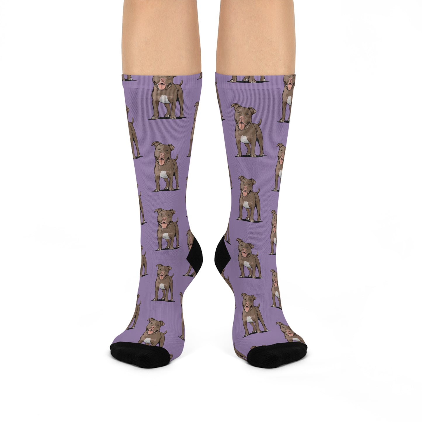 Pitbull Crew Socks, Purple & Brown Pit Bull Dog Lover Gift, Puppy Print Novelty Gifts, Pet Owner Present, Unisex Pittie Puppy Accessories