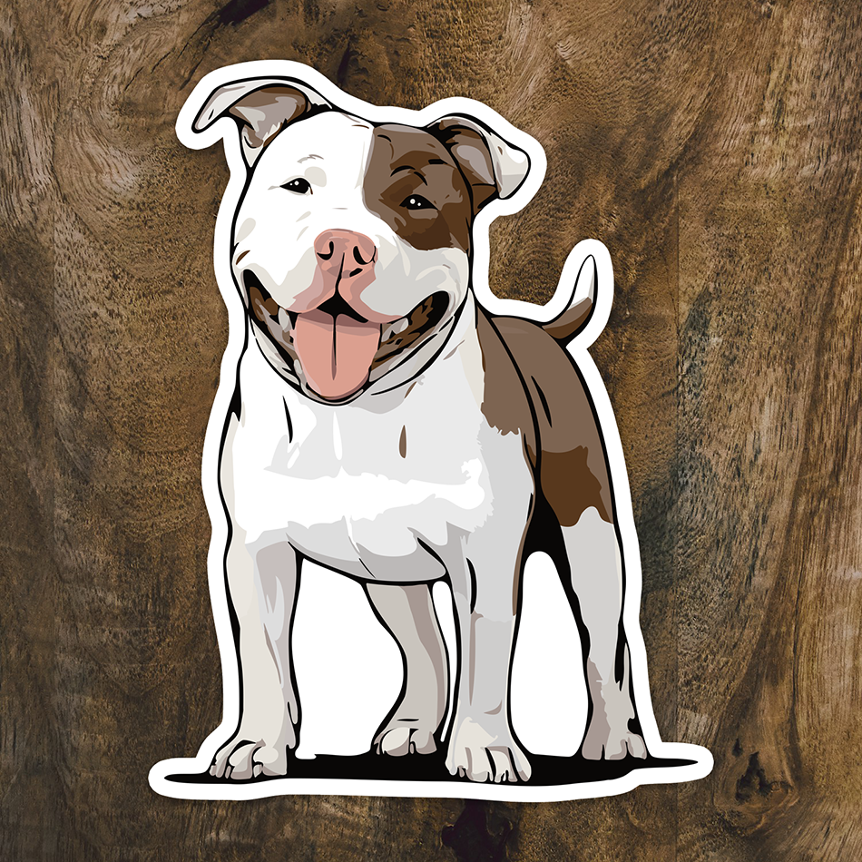 Pit Bull Terrier Dog Sticker - 3" Pitbull Vinyl Decal Stickers White & Brown Dogs Waterproof Pittie Decals