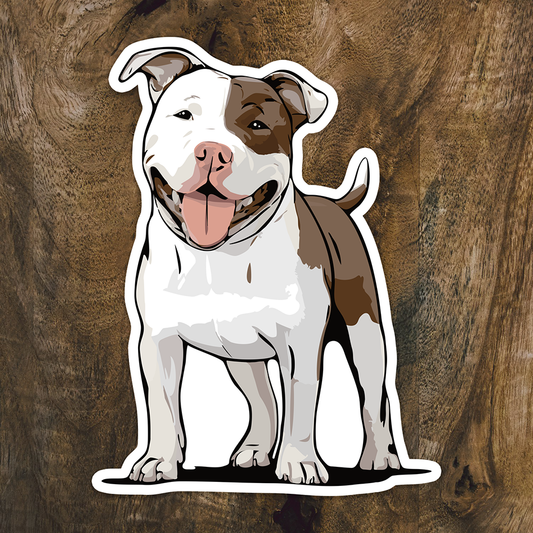 Pit Bull Terrier Dog Sticker - 3" Pitbull Vinyl Decal Stickers White & Brown Dogs Waterproof Pittie Decals