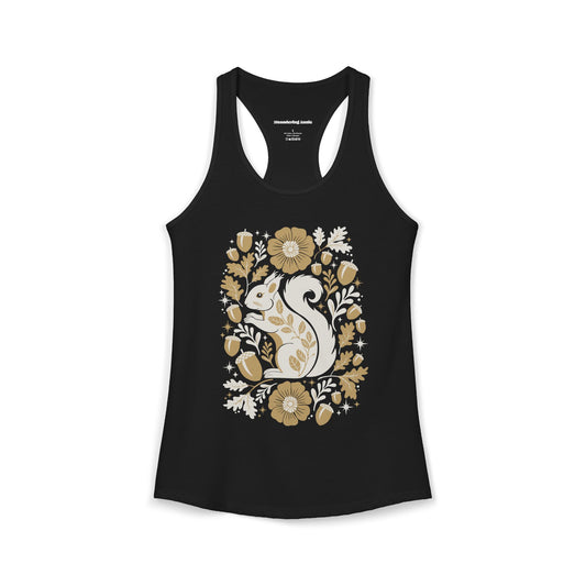 Woodland Squirrels with Acorns and Leaves Racerback Tank Top | Floral Squirrel Forest Animals Nature Sleeveless Shirt