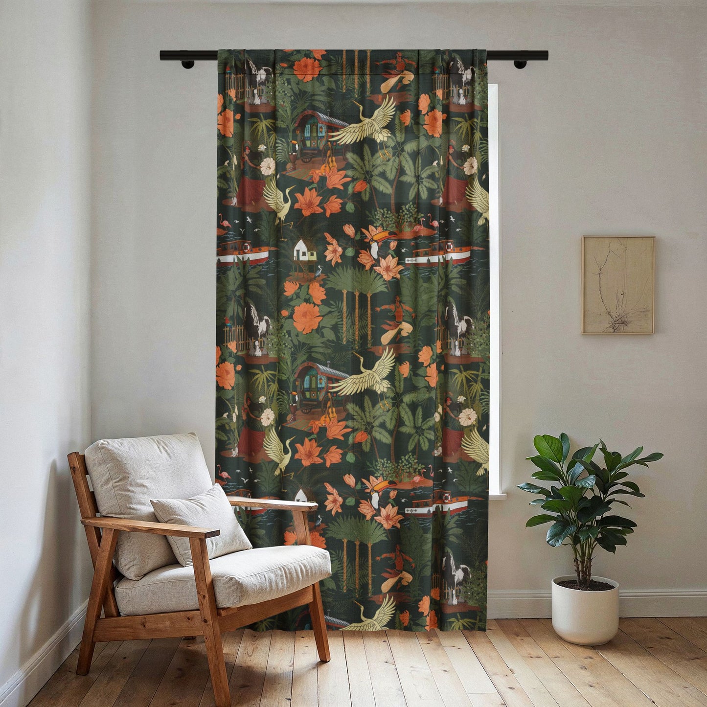 Tropical Nomad Botanical Bird Pattern Sheer Curtains | Island Floral Print Window Curtain Panel - One 50" × 84" Panel