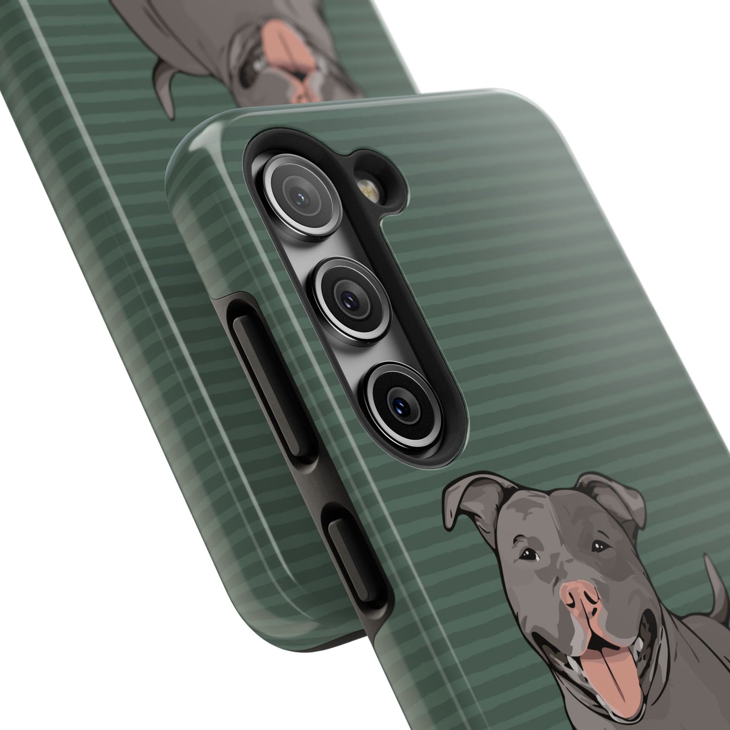 Gray Pit Bull Terrier Dog Phone Case, Tough Phone Cases Pet Pitbull Dogs Green Stripe Pattern