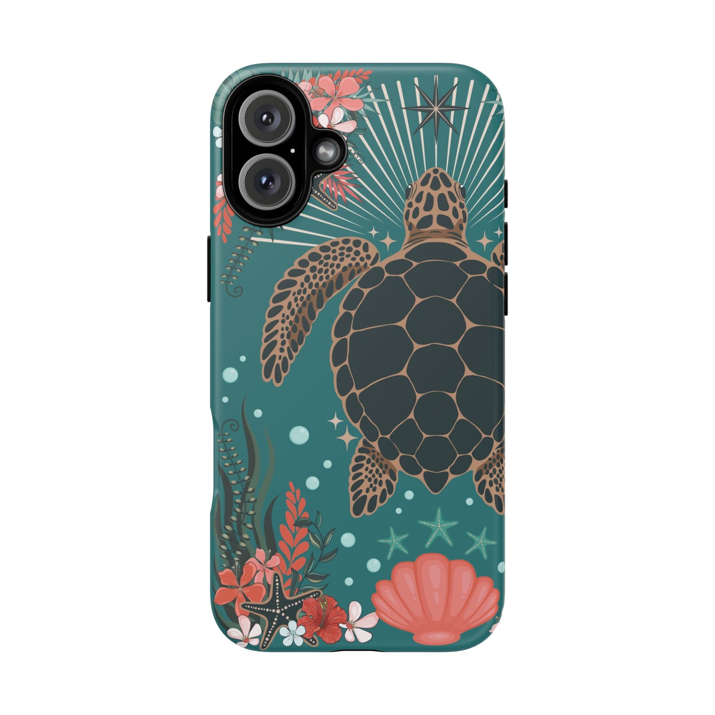 Sea Turtle Illustration Phone Case | Ocean Turtles Coral Floral Pattern Cell Phone Cases - Iphone, Google Pixel, Samsung - Matte Finish