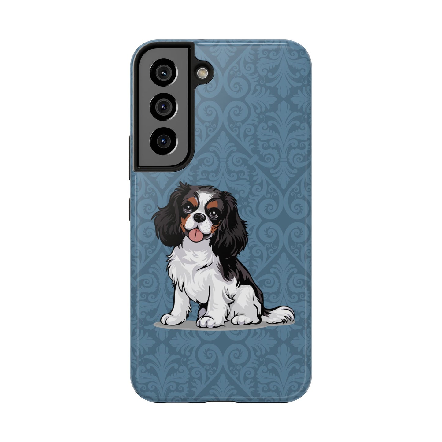 Tricolor Cavalier King Charles Spaniel Dog Phone Case, Tough Phone Cases Pet Dogs Blue Pattern