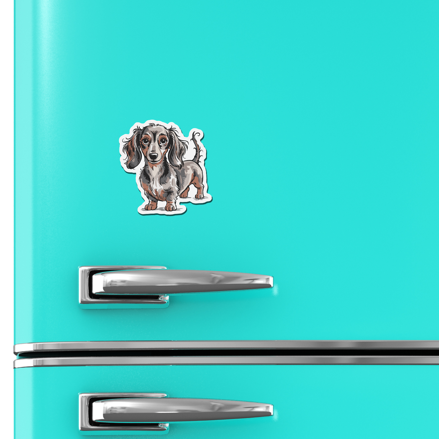 Long Haired Dachshund Dog Magnet, 3" Gray & Brown Wiener Dogs Dachshunds Dogs Vinyl Fridge Magnets Indoor Outdoor