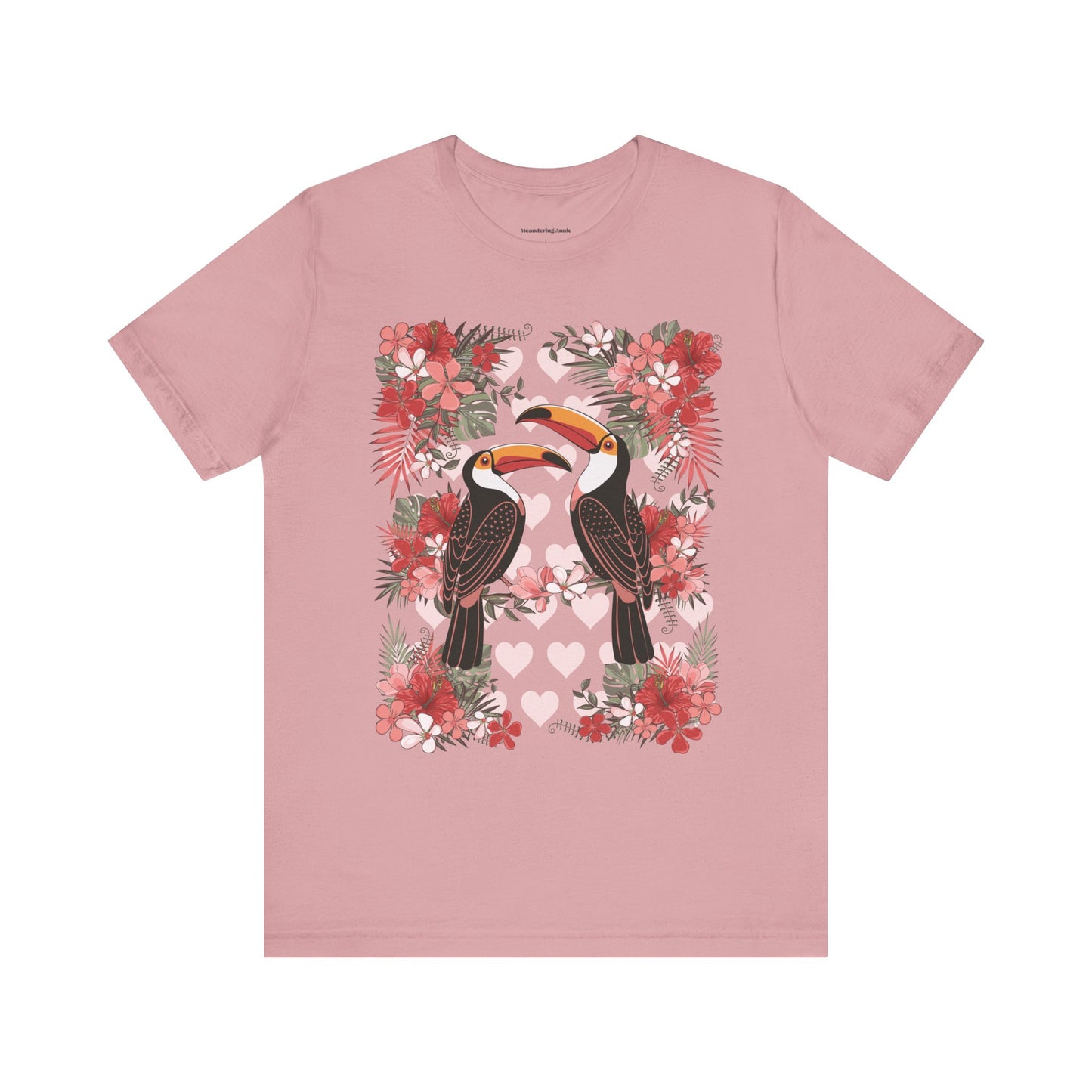 Toucan Tropical Love Birds T-shirt, Casual Summer Shirt, Gift for Bird Lovers, Vacation Wear, Floral Nature Inspired Tee