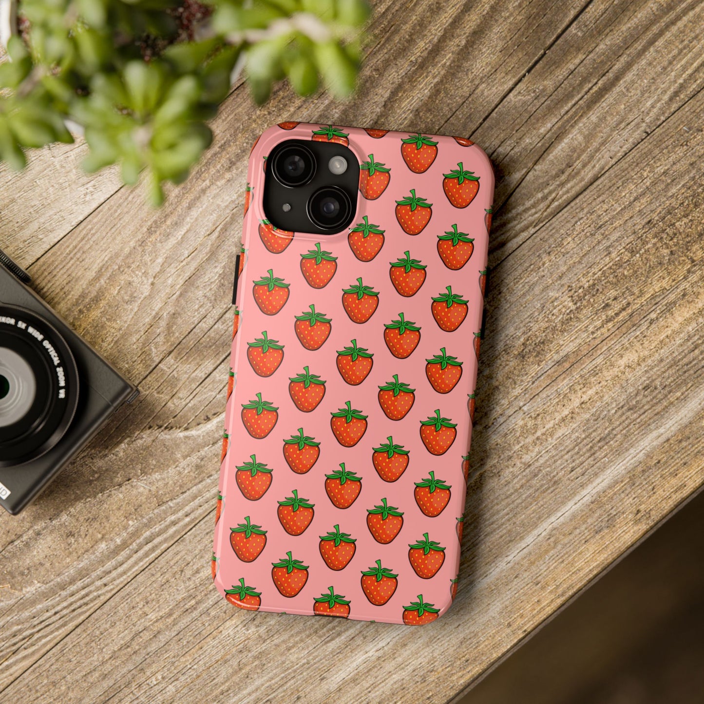 Strawberry Pattern Tough Phone Case, Cute Pink Berry Fruit Strawberries Design Cell Phone Cases
