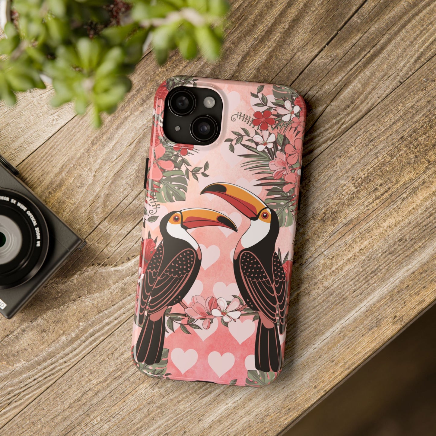 Toucan Tropical Love Birds Phone Case | Tropic Toucans Floral Hearts Art Cell Phone Cases