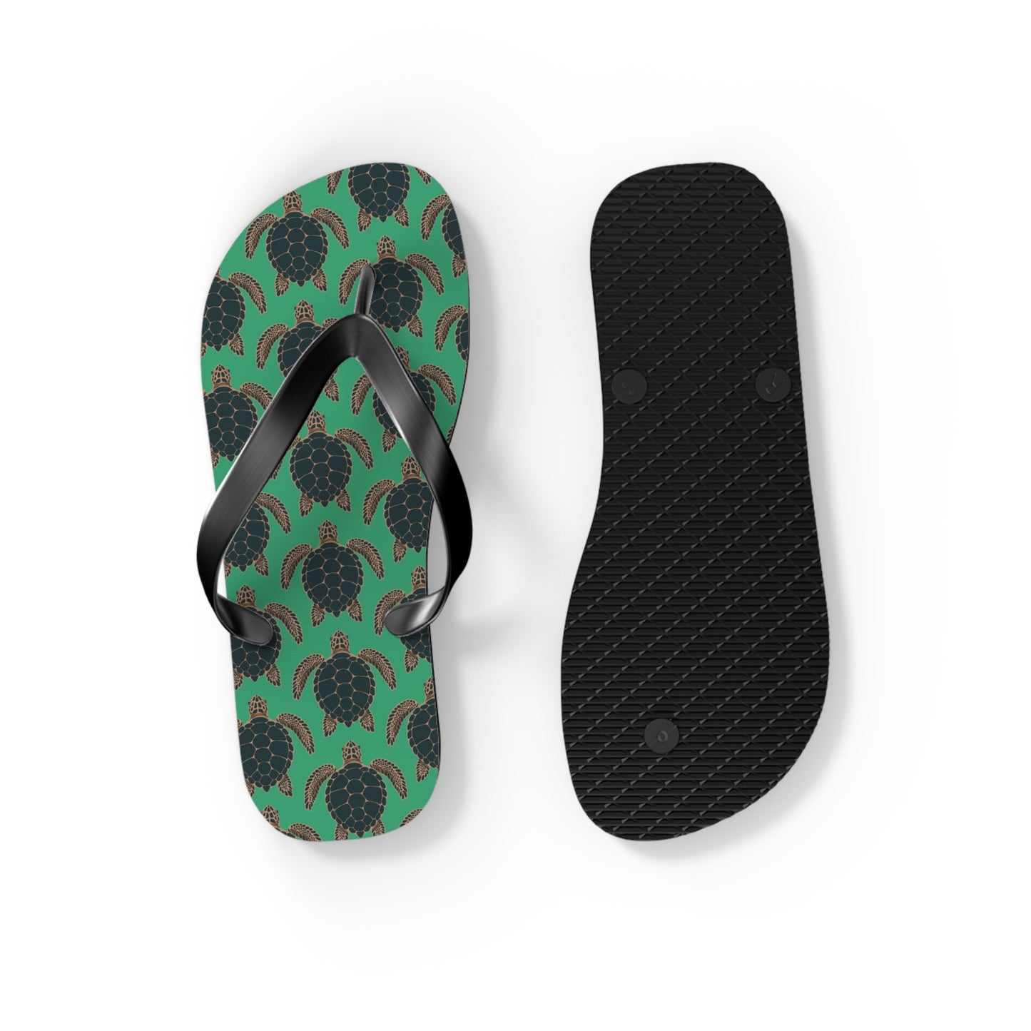 Sea Turtle Pattern Flip Flops | Tropical Green Turtles Beach Sandals, Summer Vacation Pool Attire Ocean Wildlife Nature Pattern