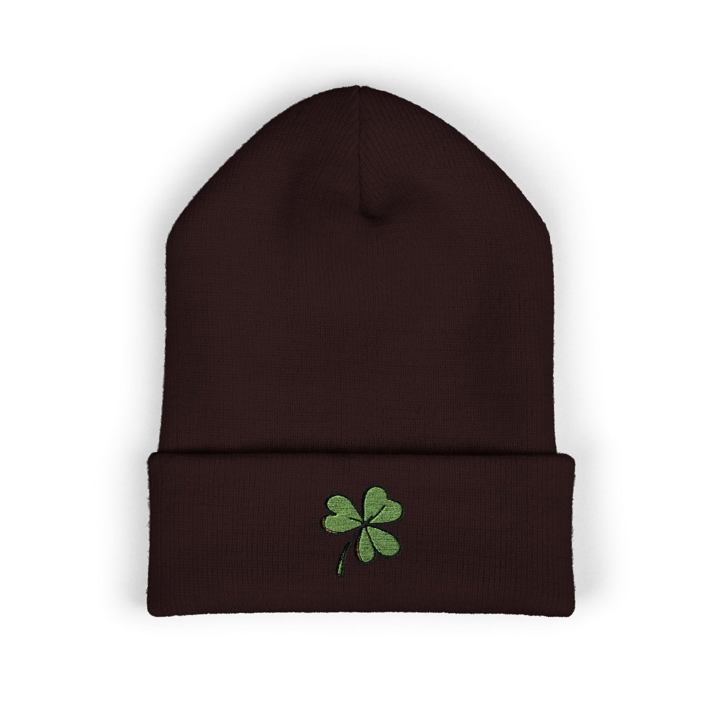 Clover Shamrock Cuffed Beanie, Cozy Winter Hat, St. Patrick's Day Gift, Outdoor Accessory, Embroidered Beanies
