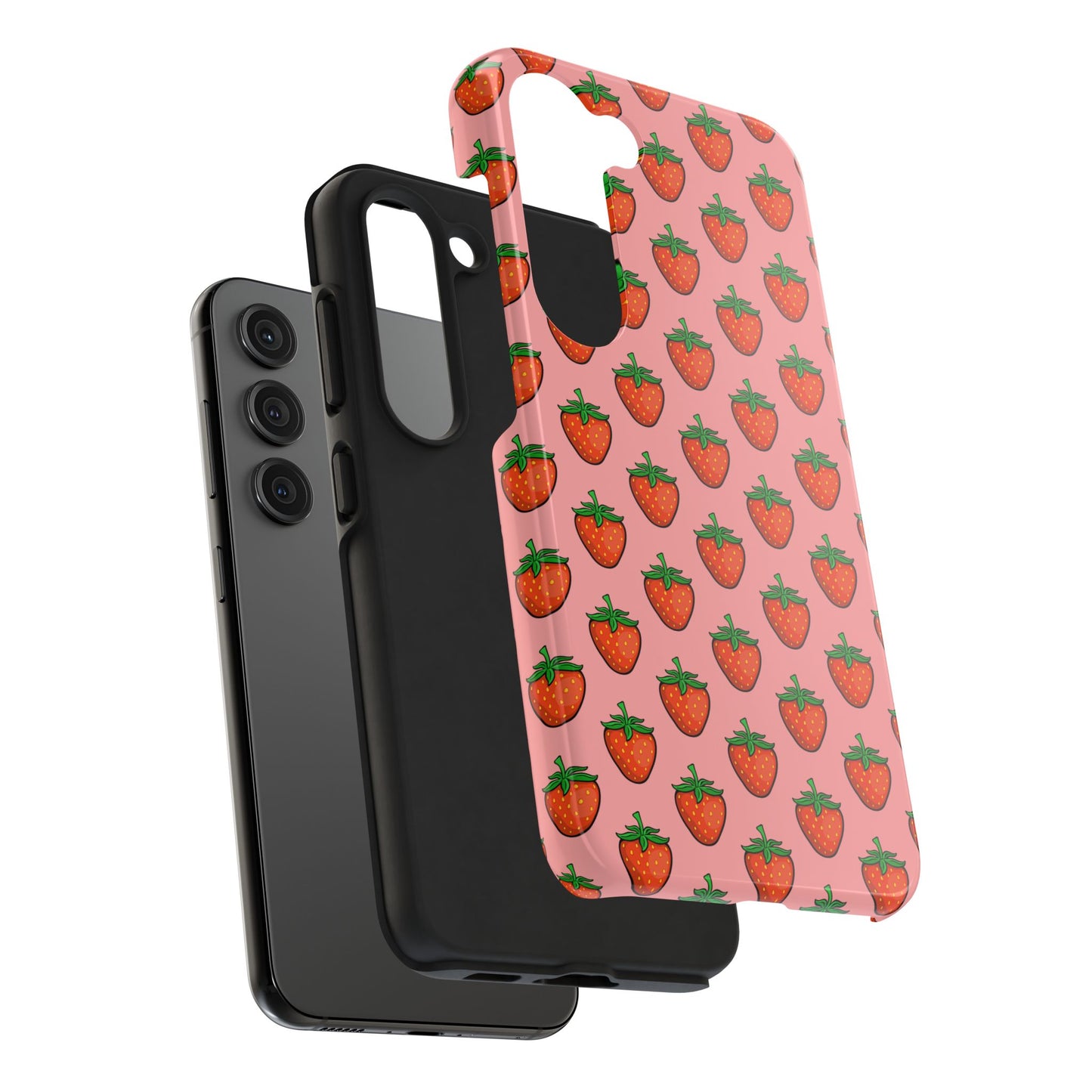 Strawberry Pattern Tough Phone Case, Cute Pink Berry Fruit Strawberries Design Cell Phone Cases