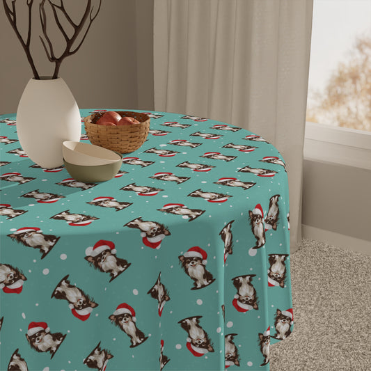 Christmas Long Haired Chihuahua Dog Tablecloth, Holiday Table Decor, Santa Dog Table Cloth, Festive Home Decor, Winter Party Table Setting