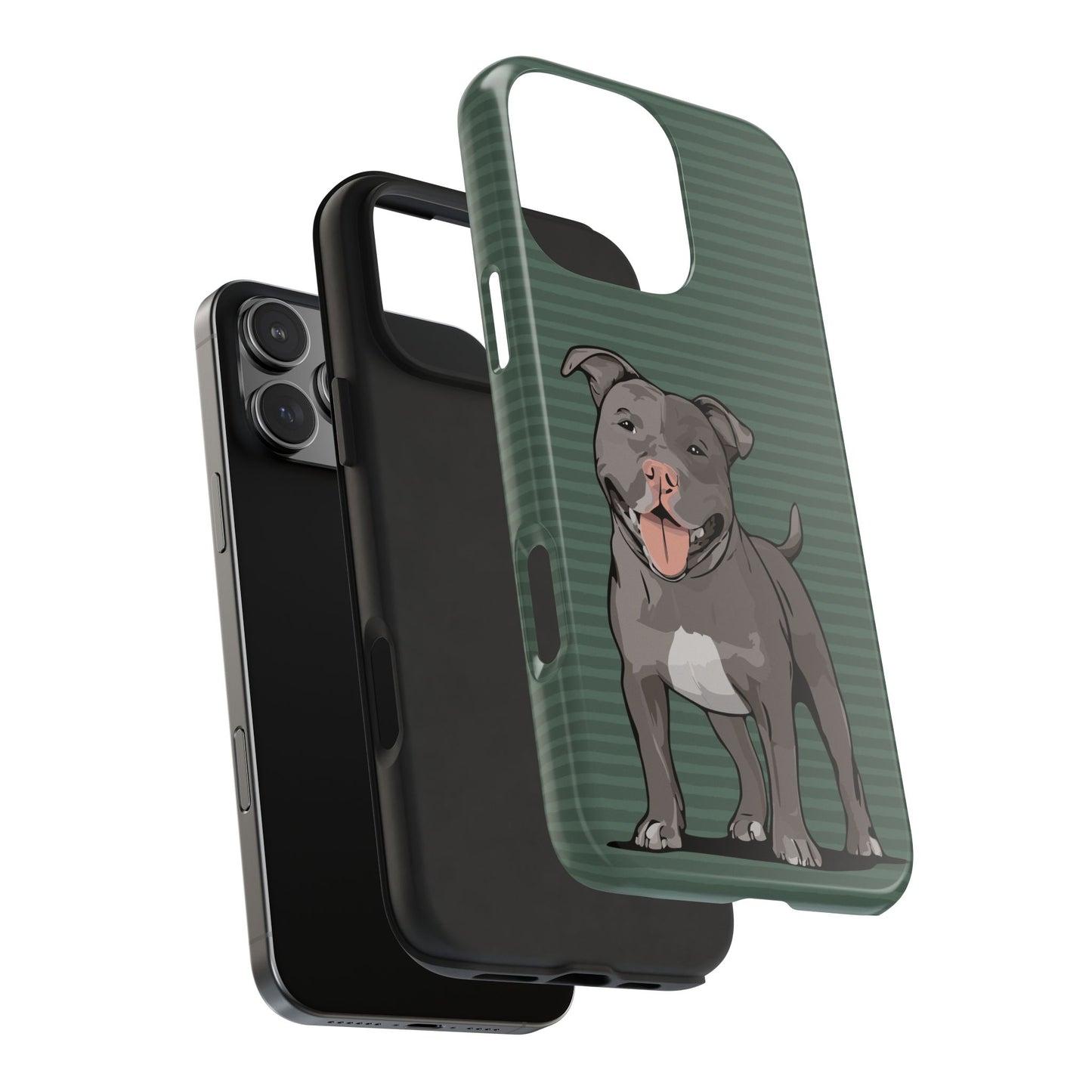 Gray Pit Bull Terrier Dog Phone Case, Tough Phone Cases Pet Pitbull Dogs Green Stripe Pattern