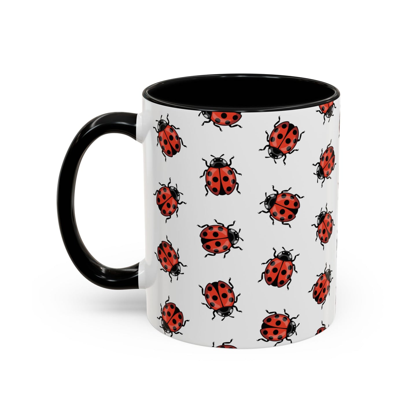 Ladybug Pattern Coffee Mug | Red Lady Bug Ceramic Accent Coffee Mugs Insect Pattern Print