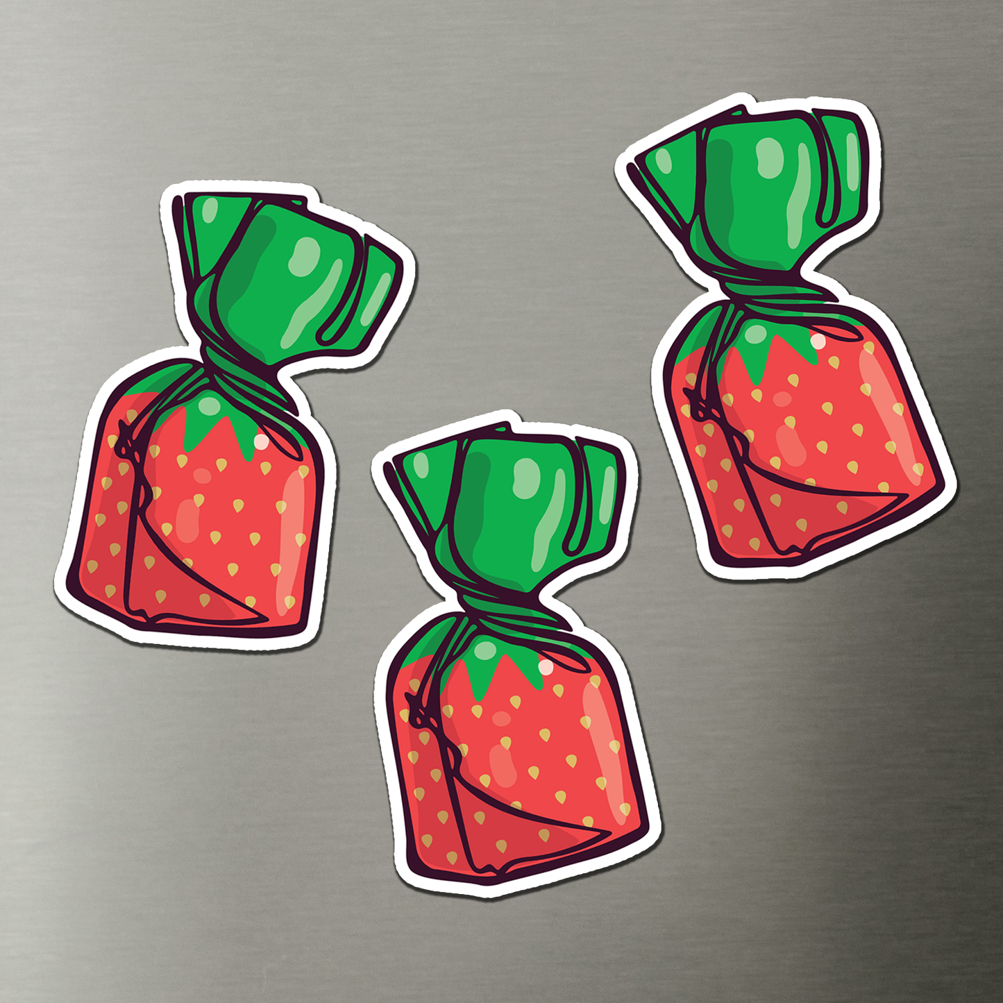 Strawberry Hard Candies Magnet 3 Pack - 2" Retro Candy Strawberries Vinyl Fridge Magnets Indoor Outdoor