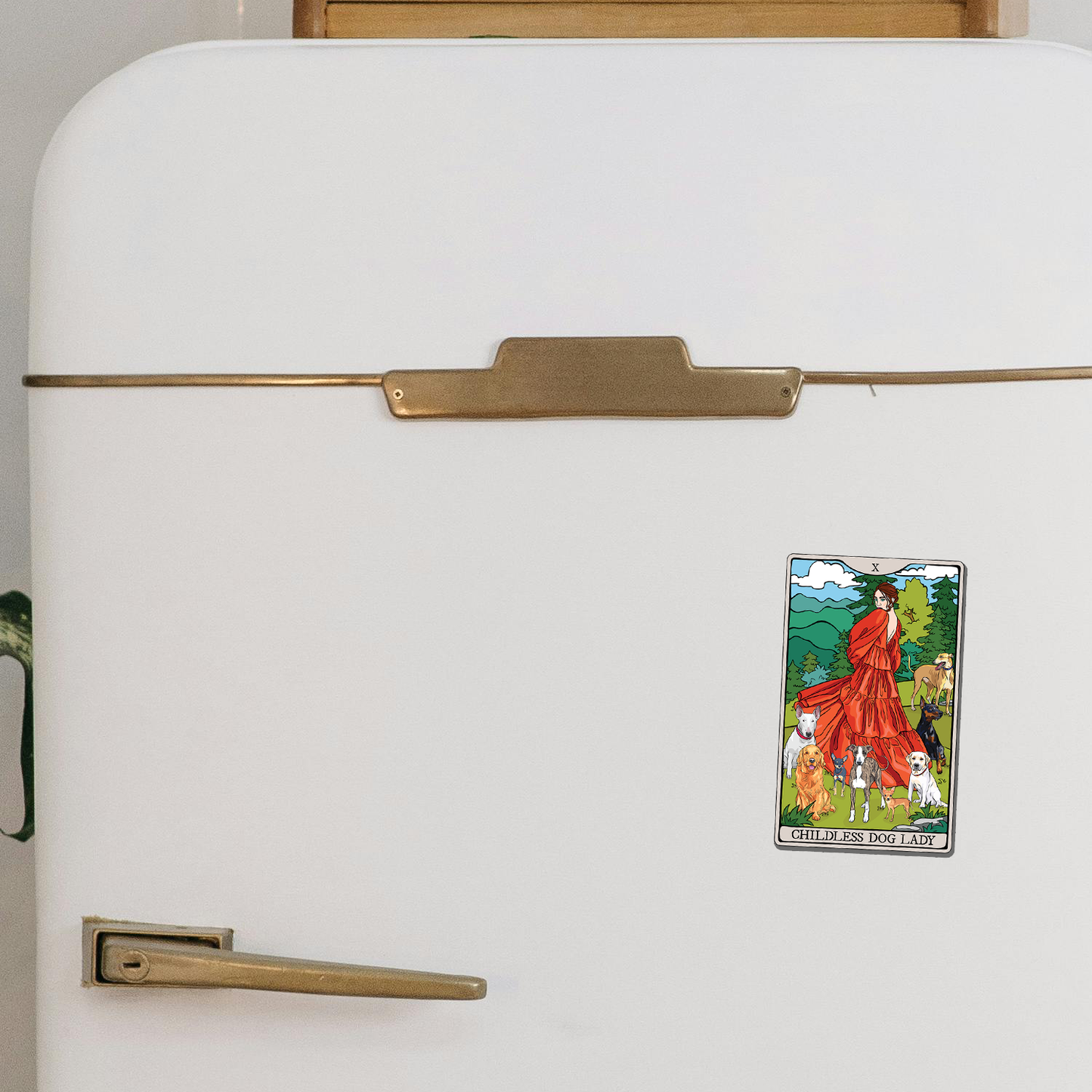 Childless Dog Lady Tarot Card Magnet - 4" Dog Ladies Vinyl Fridge Magnets Indoor Outdoor, Child-Free Woman & Pet Dogs