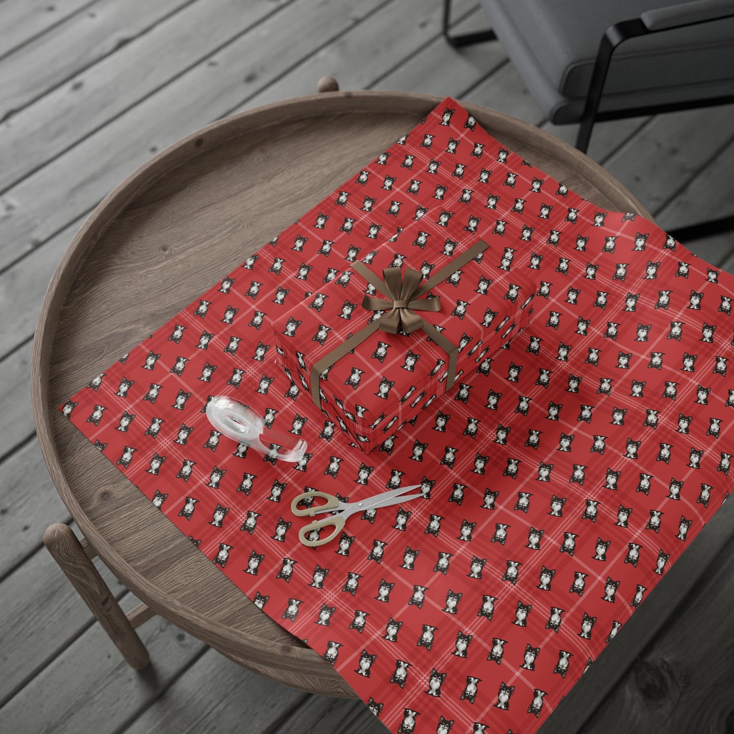 Long Haired Chihuahua Dog Wrapping Paper, Red Plaid Dogs Print Gift Wrap Roll, Chihuahuas Christmas Holiday Birthday Matte Wrapping Papers
