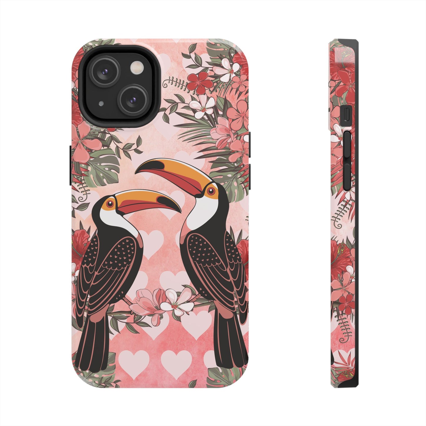 Toucan Tropical Love Birds Phone Case | Tropic Toucans Floral Hearts Art Cell Phone Cases