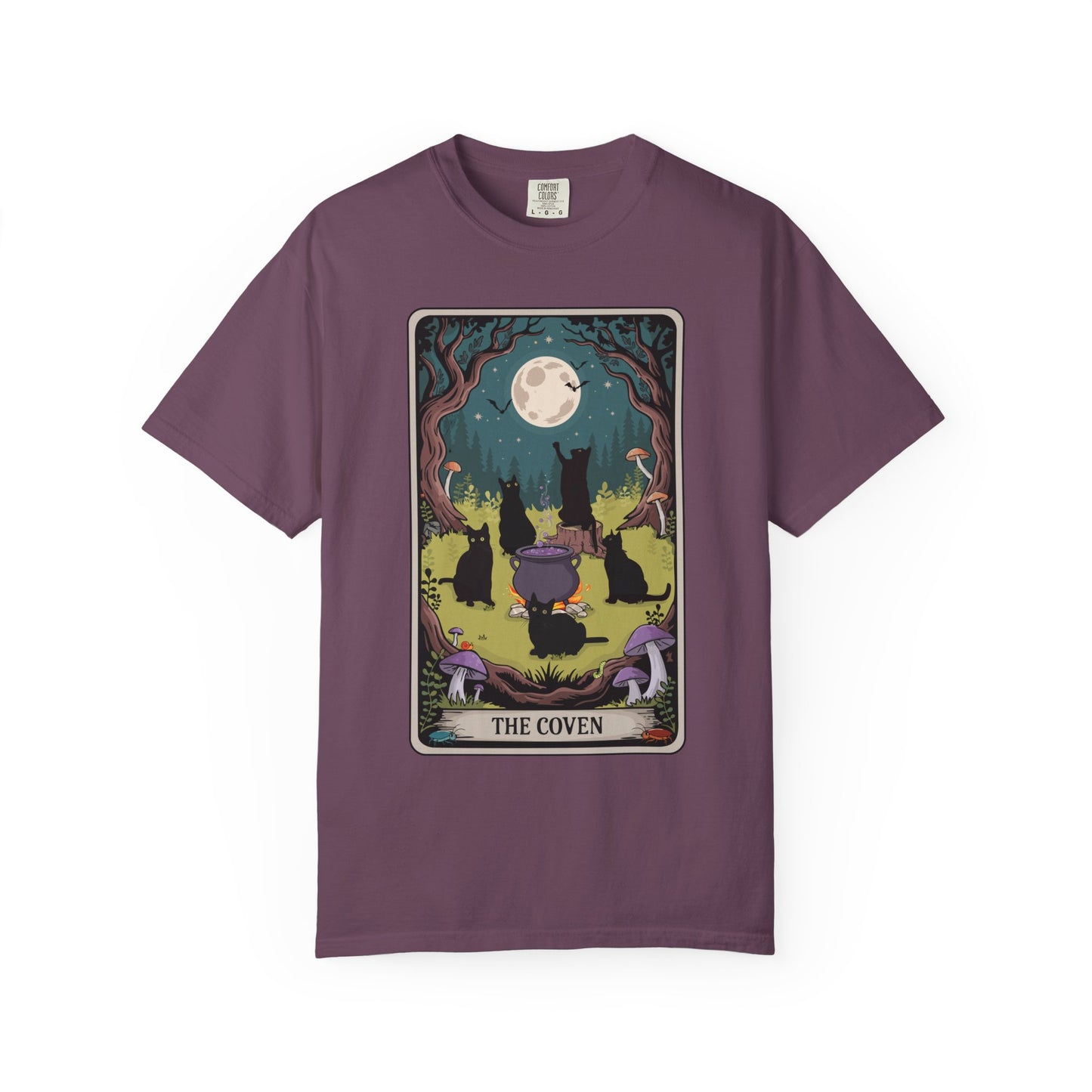 The Coven Tarot Black Cats T-shirt, Witchy Halloween Cat Tee, Full Moon Forest Cauldron Shirt, Wiccan Pagan Magic Top, Witch Gothic Apparel