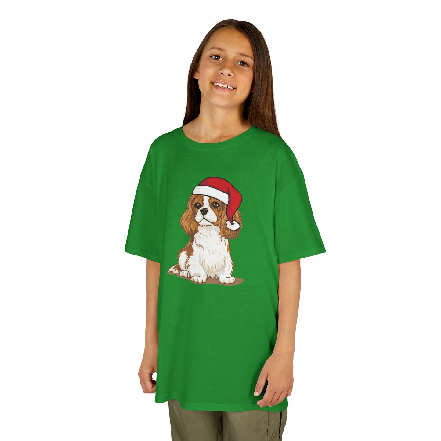 Kids Christmas Dog T-shirt, Santa Cavalier King Charles Spaniel Dogs Tee, Family Holiday Shirts, Children's Xmas Apparel Boys Girls Unisex