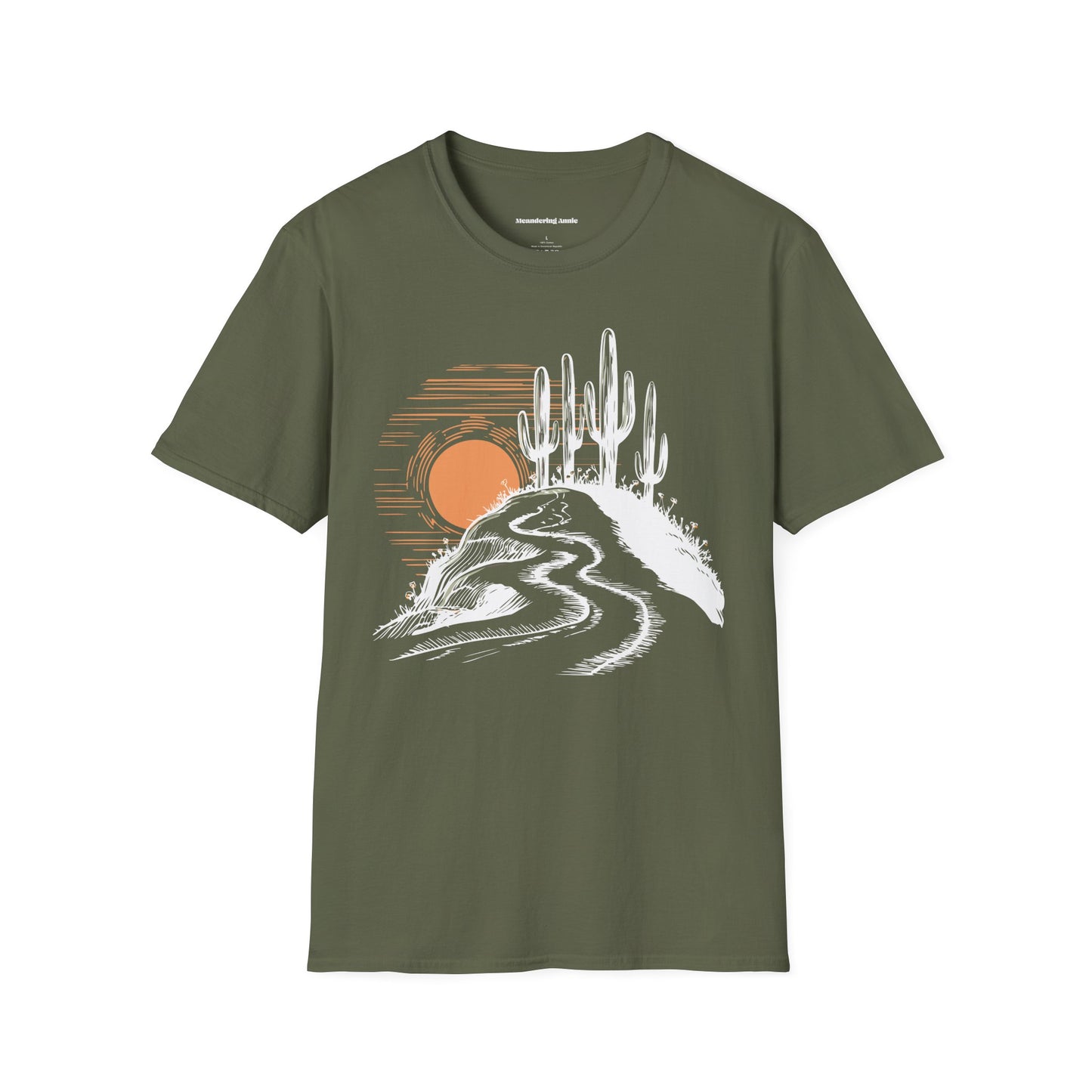 Arizona Desert Cactus Landscape Soft T-shit - Mens Womens Unisex Softstyle Tee with Sunset Saguaro Cactus Design